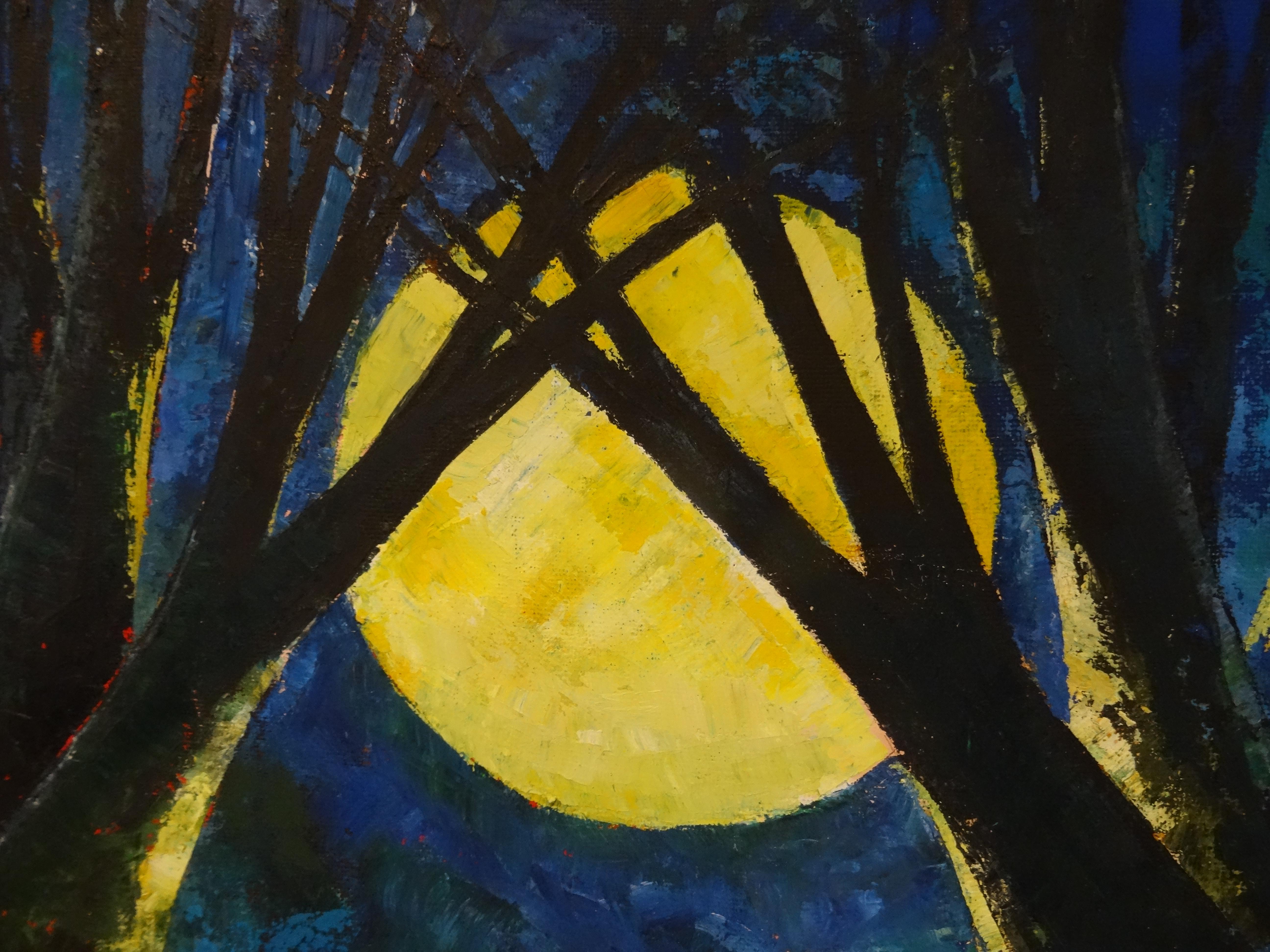 Moonlight. 2000, Karton, Öl, 81x100 cm (Blau), Abstract Painting, von Laimdots Murnieks