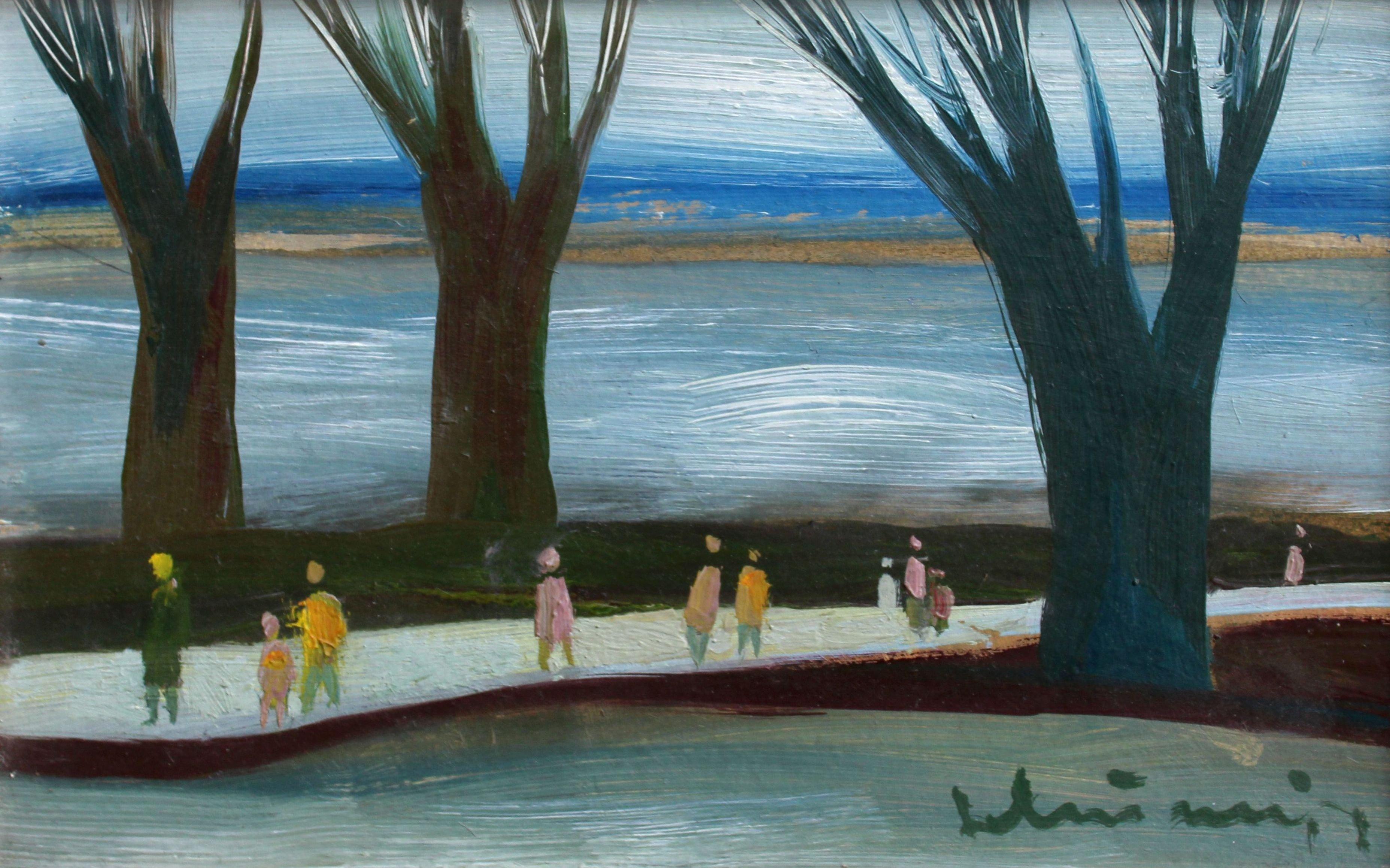 Laimdots Murnieks Landscape Painting - Near the sea. Cardboard, oil, 17x27 cm
