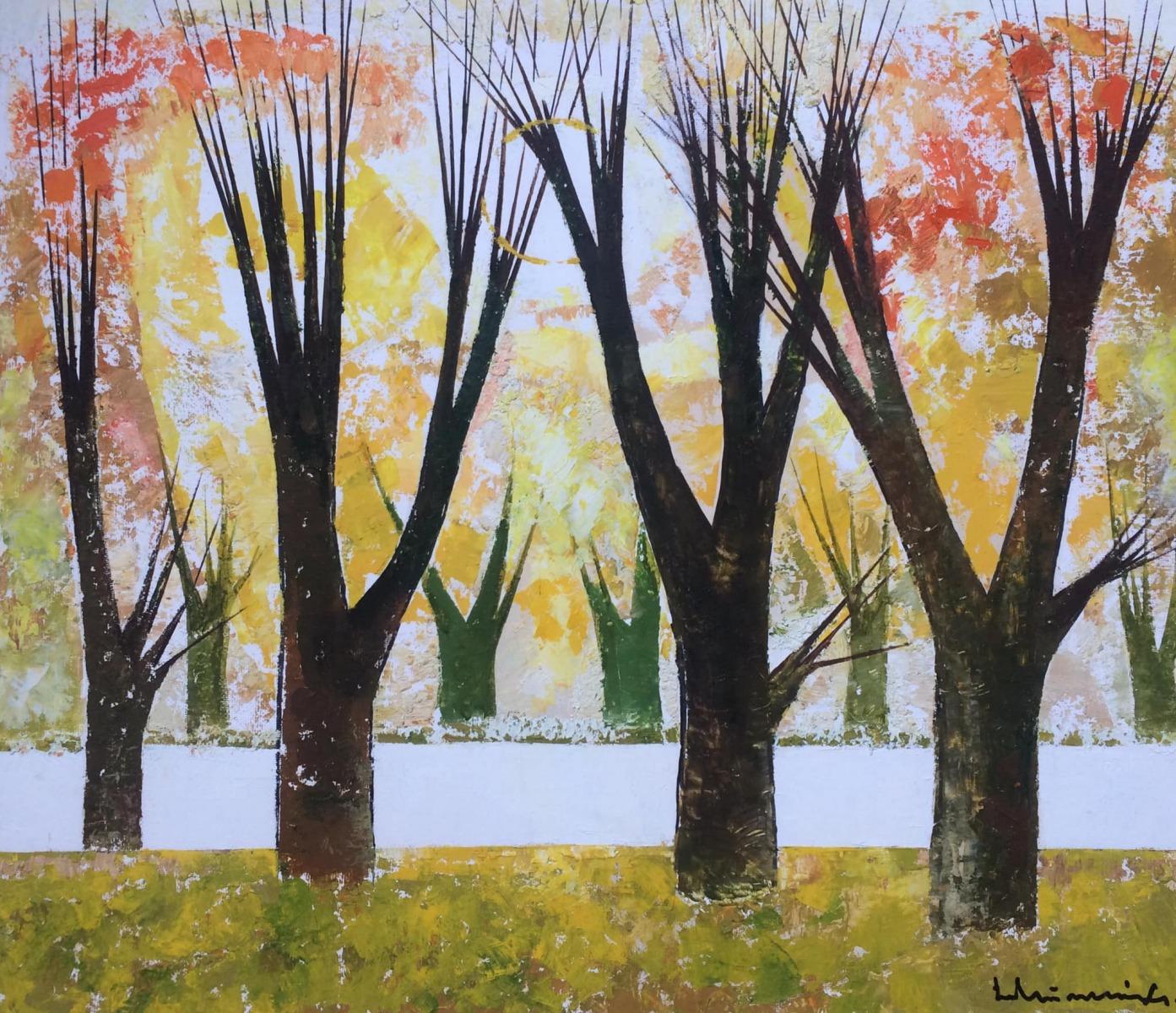 Laimdots Murnieks Landscape Painting - Park in autumn  2002, oil on cardboard, 74x85 cm