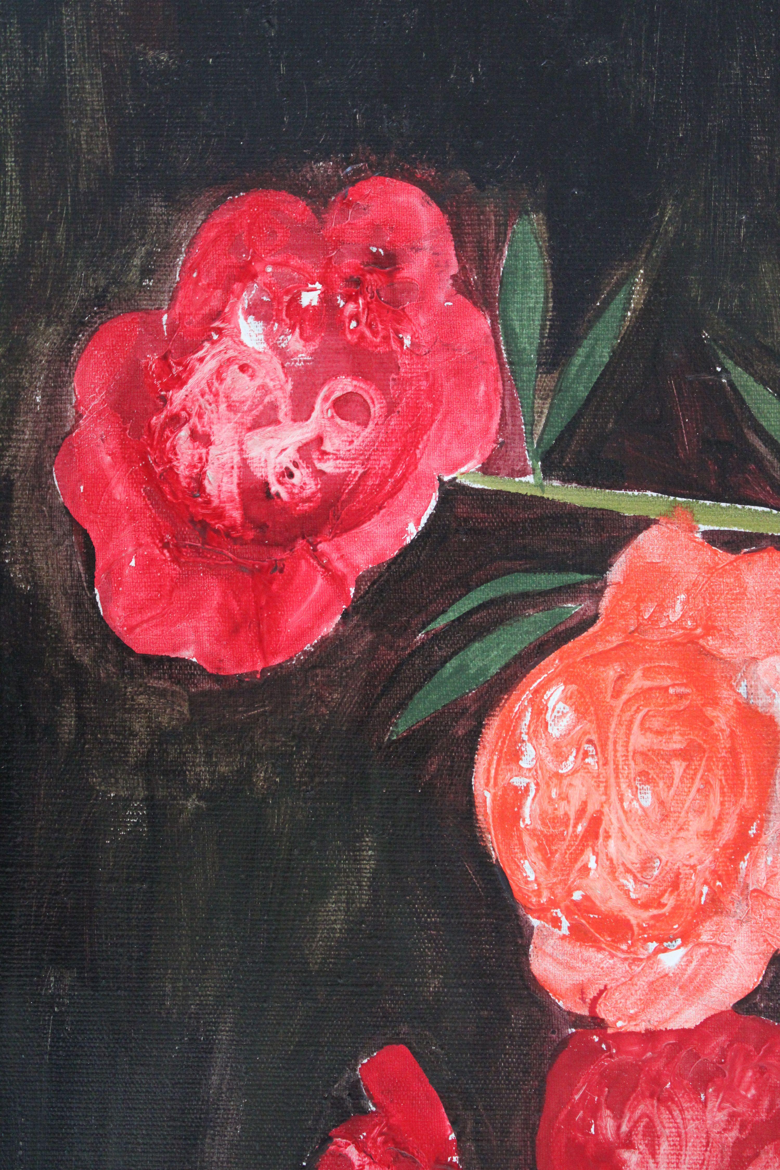 Peonies  1975. Oil on canvas, 100x92 cm - Painting by Laimdots Murnieks