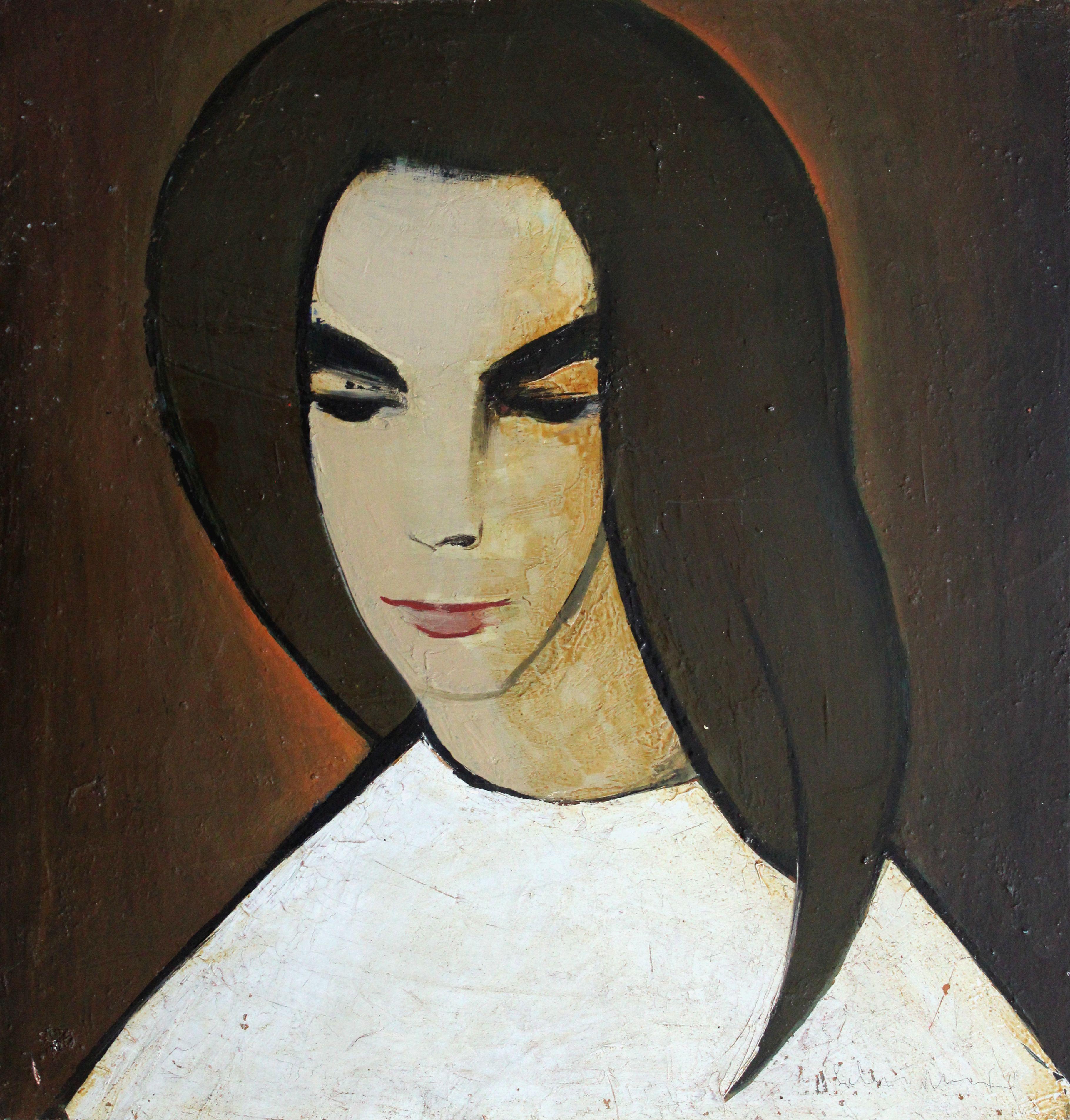 Portrait. Carton, huile, 47x45 cm - Painting de Laimdots Murnieks