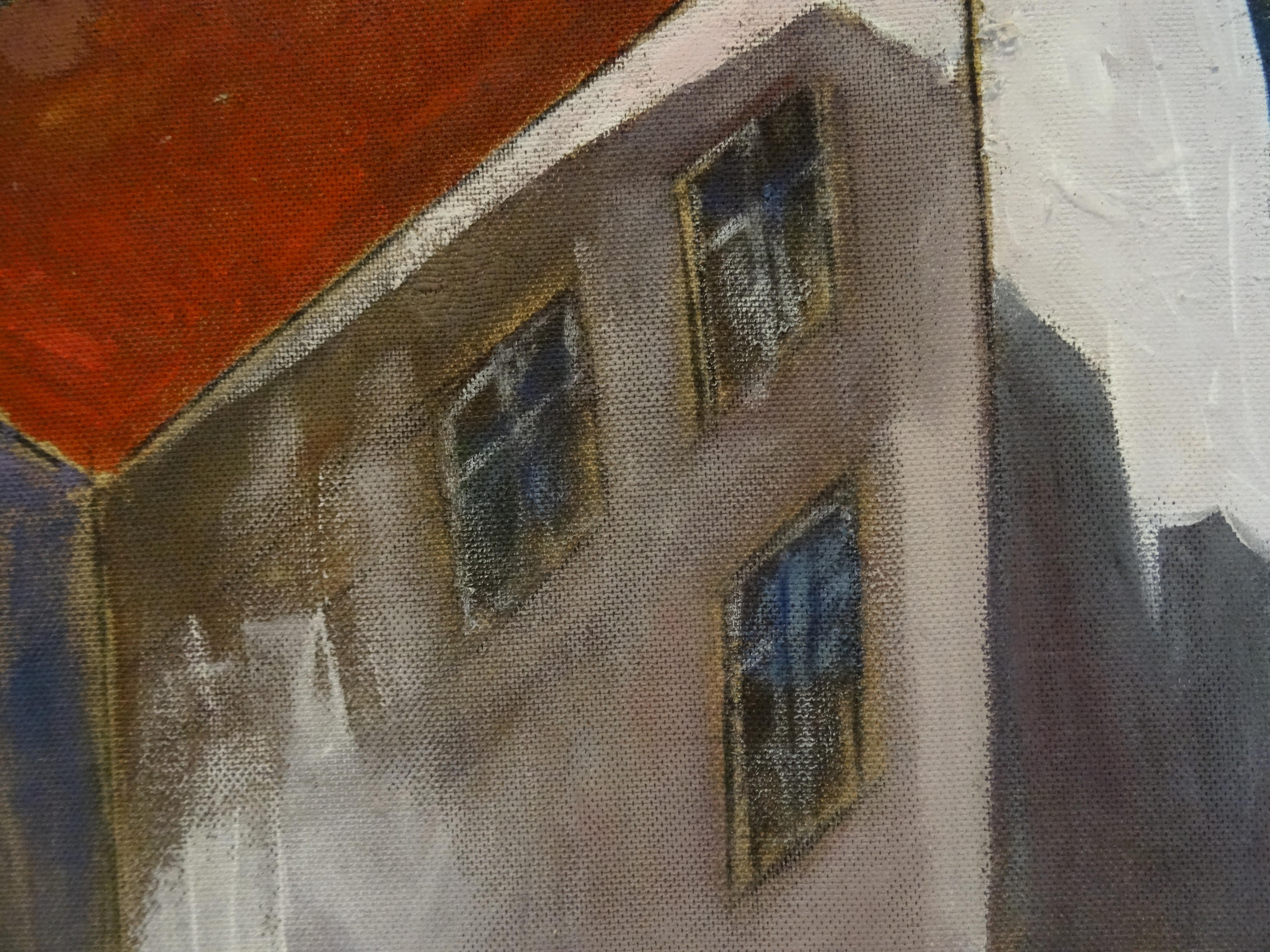 Roofs. 1991, oil on cardboard 91x85 cm For Sale 3