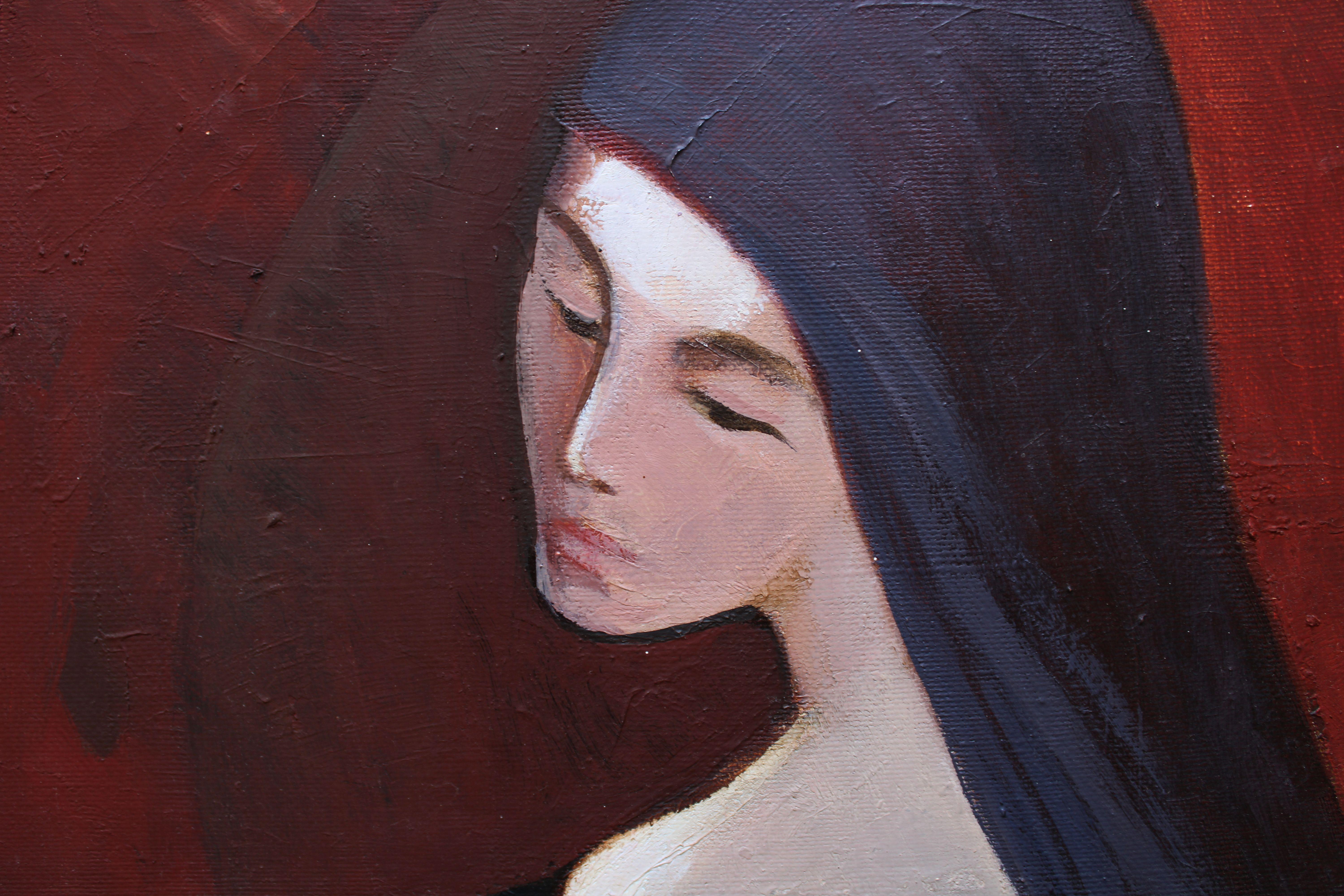 Sitzend  1974. Öl auf Leinwand, 100x60 cm – Painting von Laimdots Murnieks