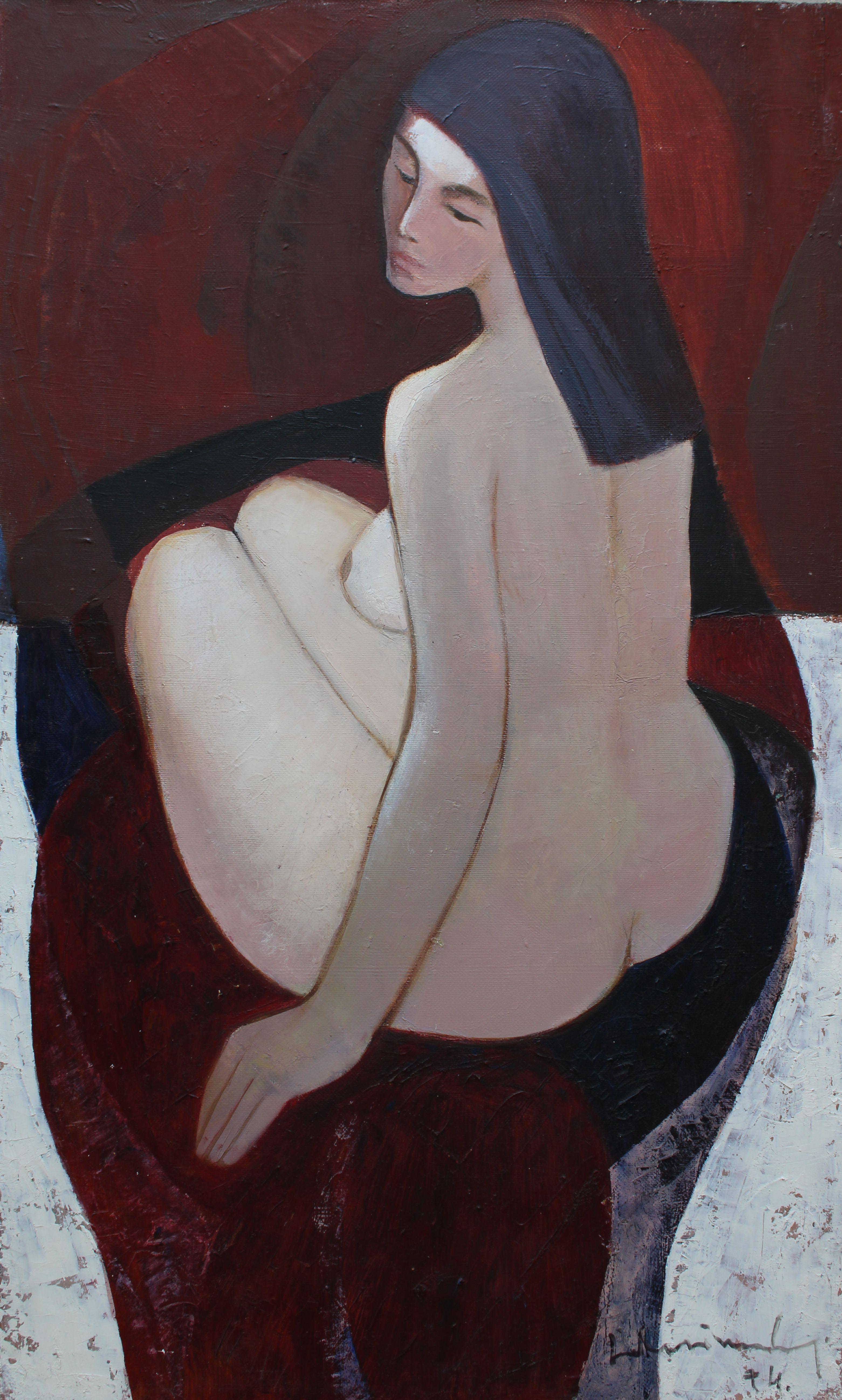 Laimdots Murnieks Figurative Painting – Sitzend  1974. Öl auf Leinwand, 100x60 cm