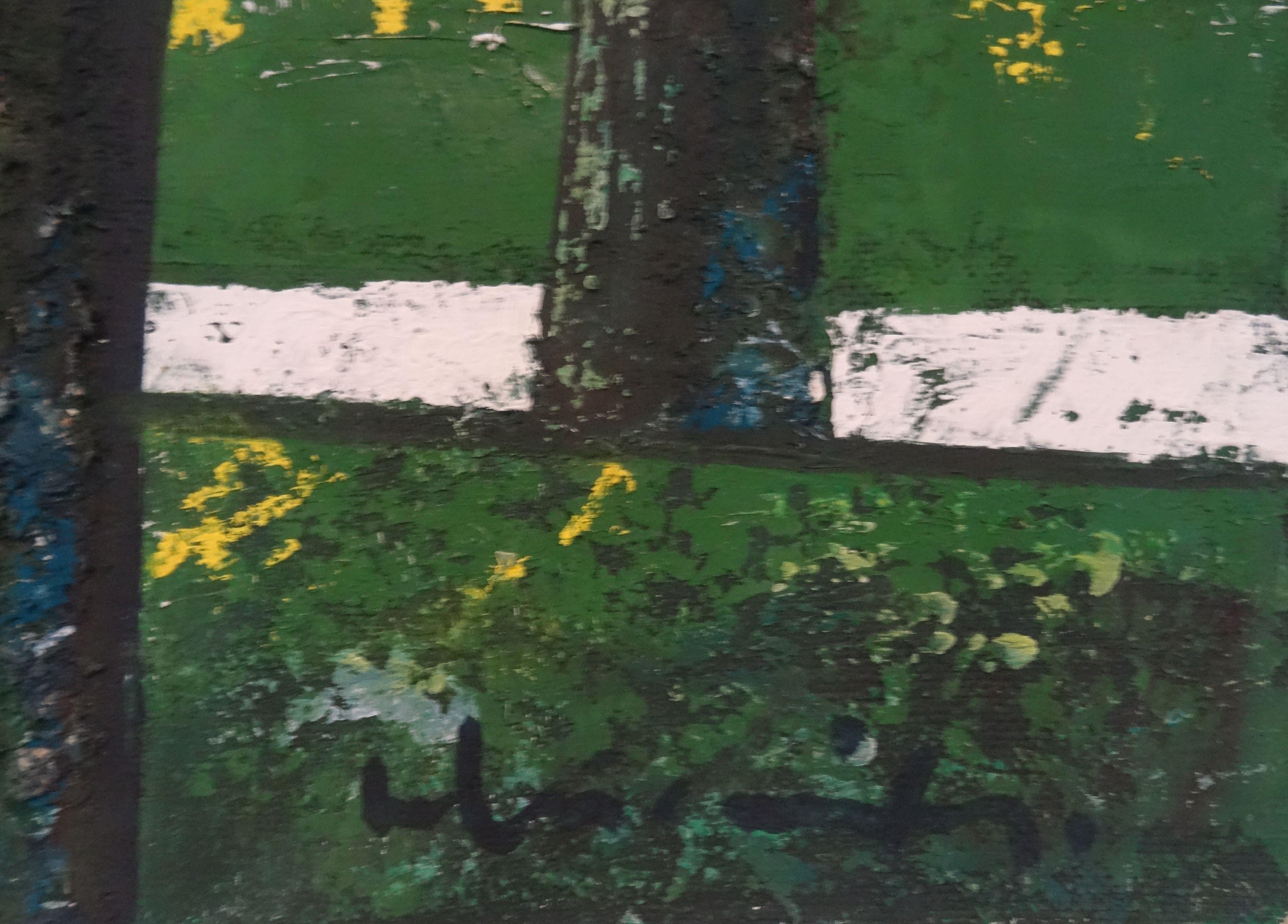 Spring. 1997, oil on cardboard, 74x85 cm - Black Abstract Painting by Laimdots Murnieks
