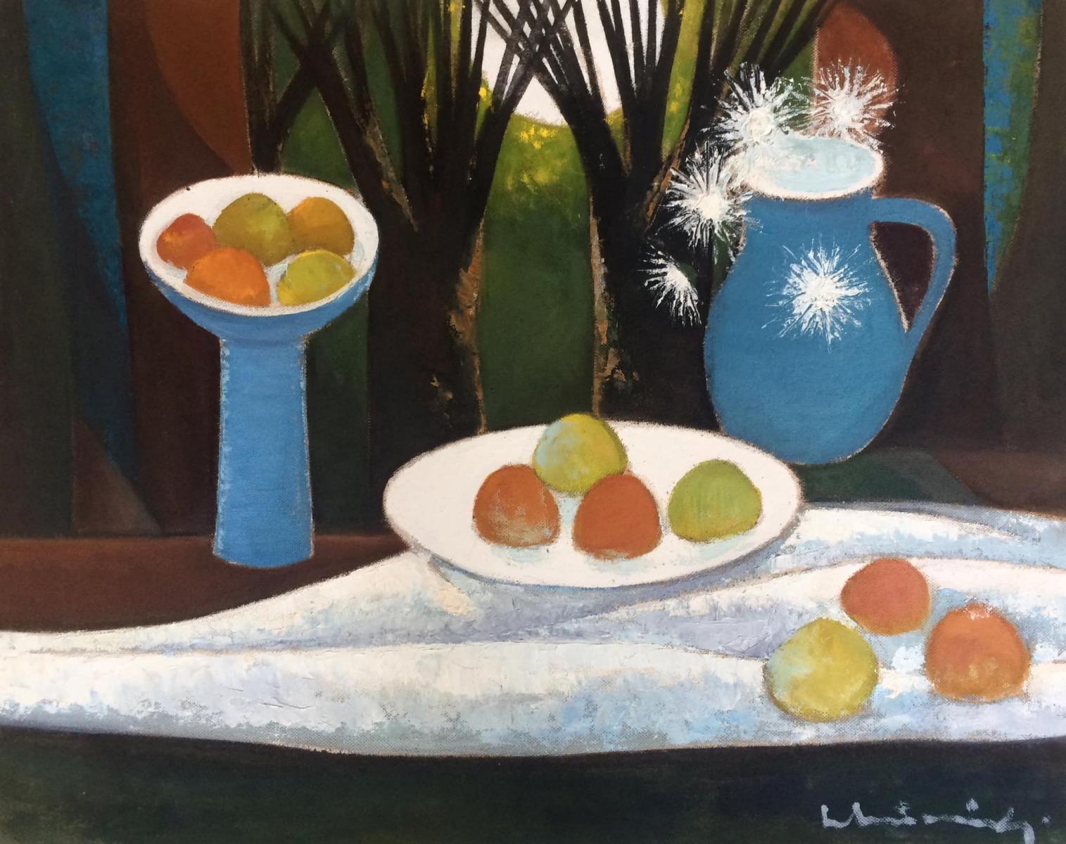 Laimdots Murnieks Interior Painting - Still life  1992, oil on cardboard, 80x100 cm