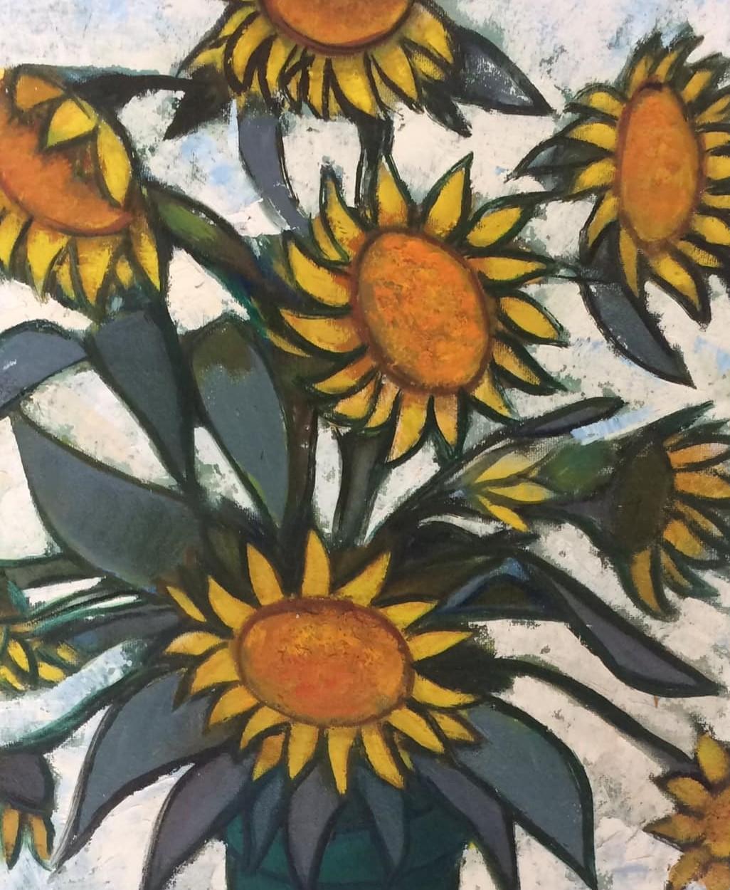 Sunflowers.  1999.  Oil on canvas. 100x81 cm - Painting by Laimdots Murnieks