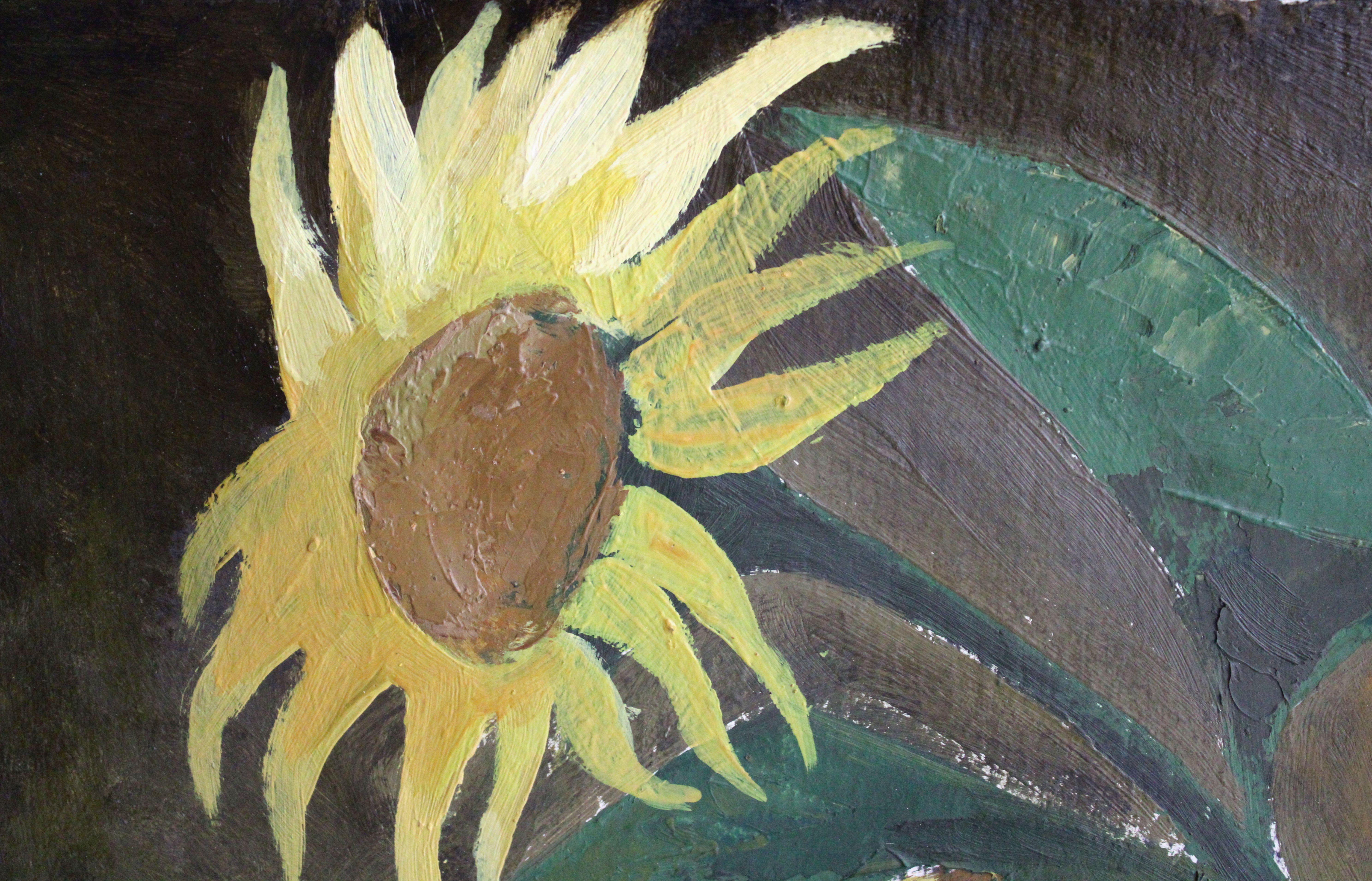 Sonnenblumen. Pappe, Öl, 87x77 cm (Moderne), Painting, von Laimdots Murnieks