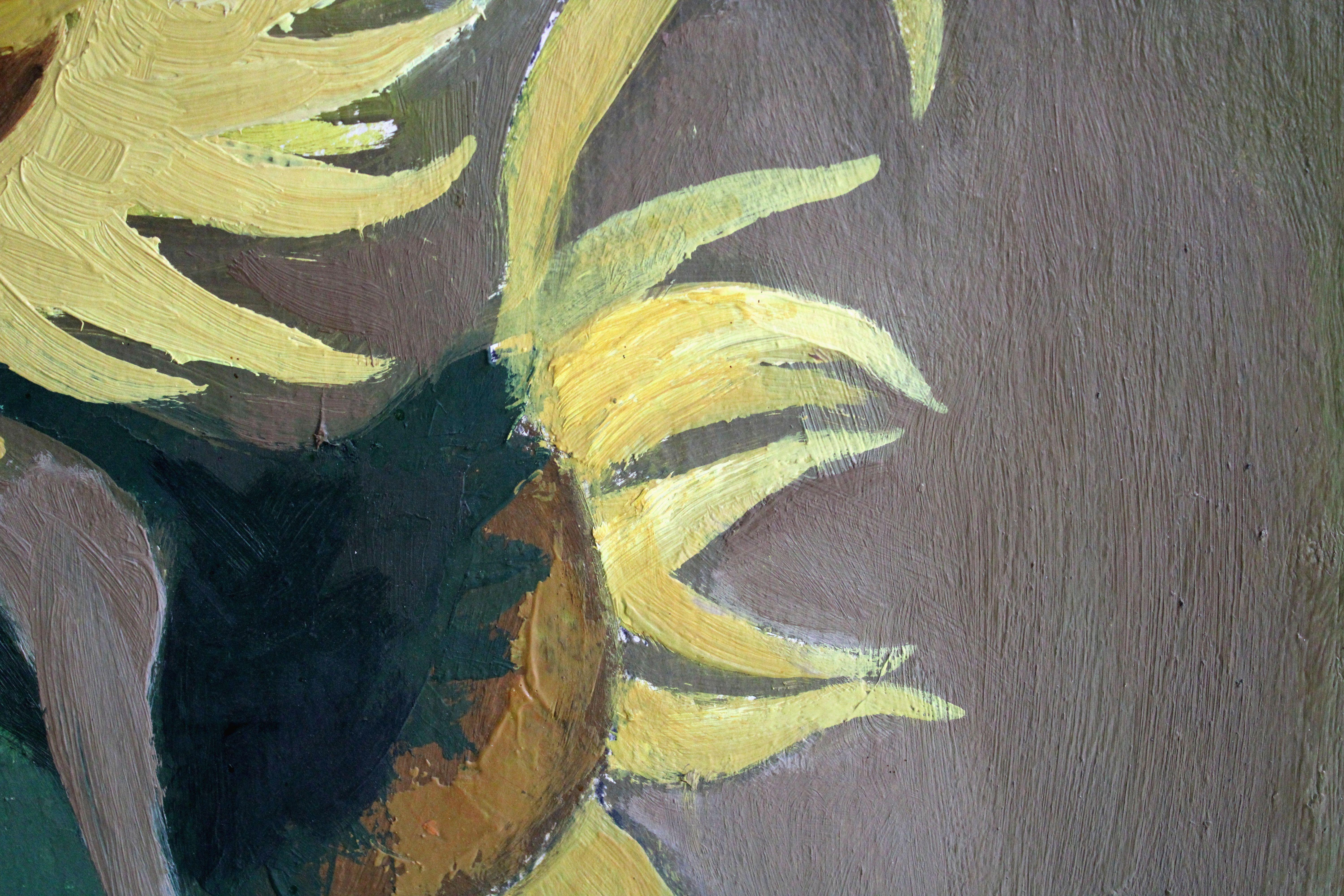 Sonnenblumen. Pappe, Öl, 87x77 cm im Angebot 1