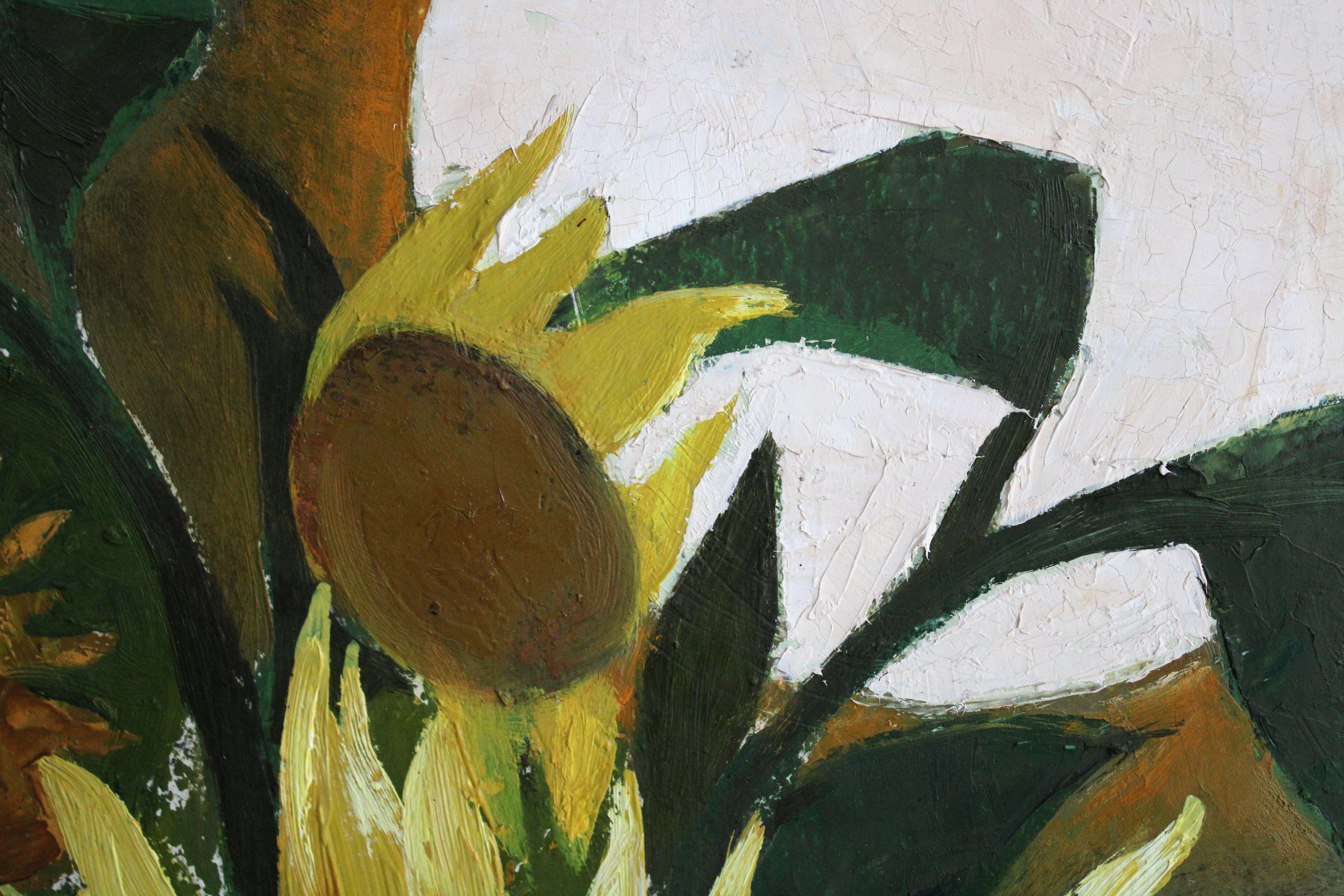 Sonnenblumen. Pappe, Öl, 87x77 cm im Angebot 2
