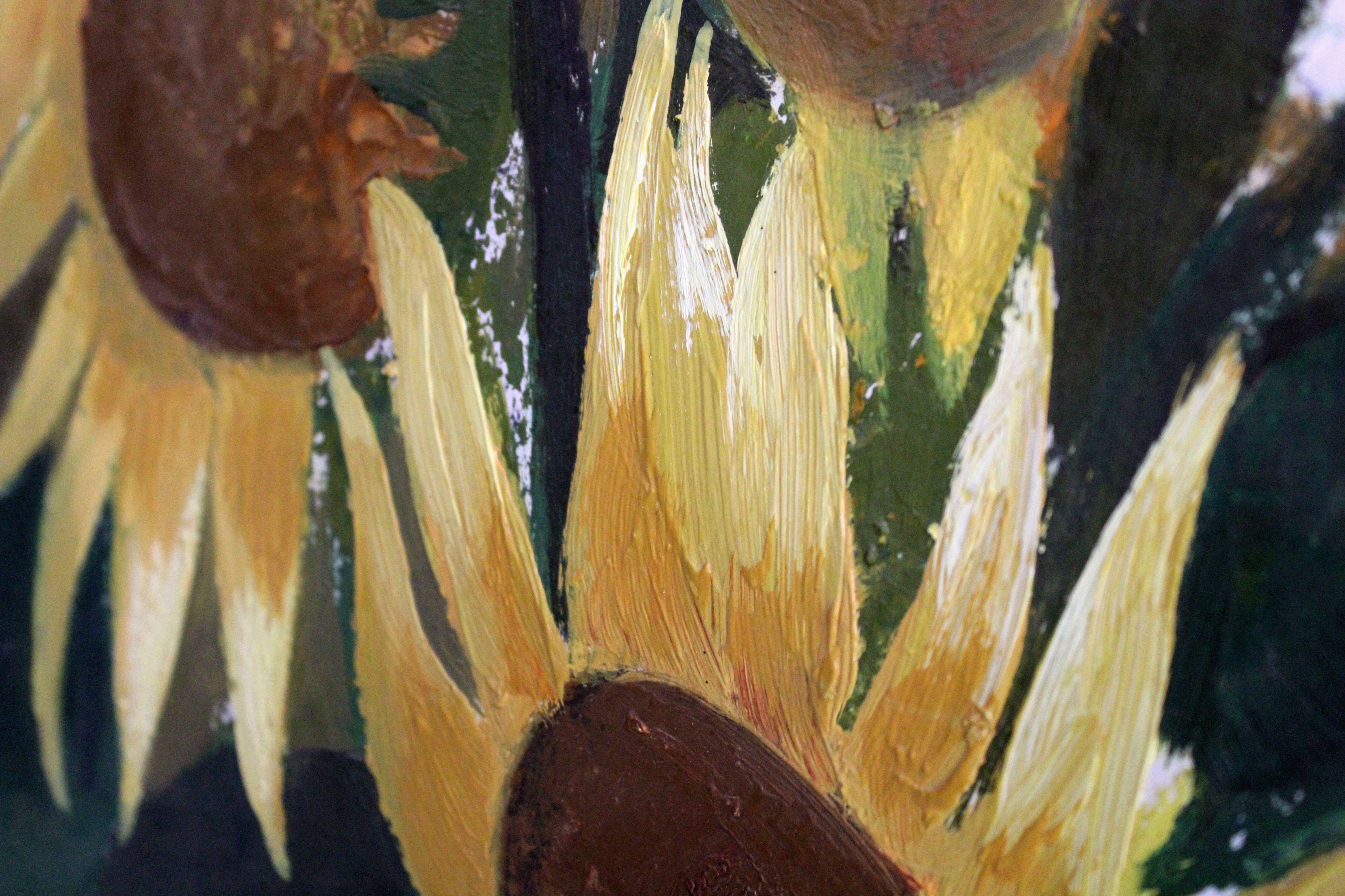 Sonnenblumen. Pappe, Öl, 87x77 cm im Angebot 3