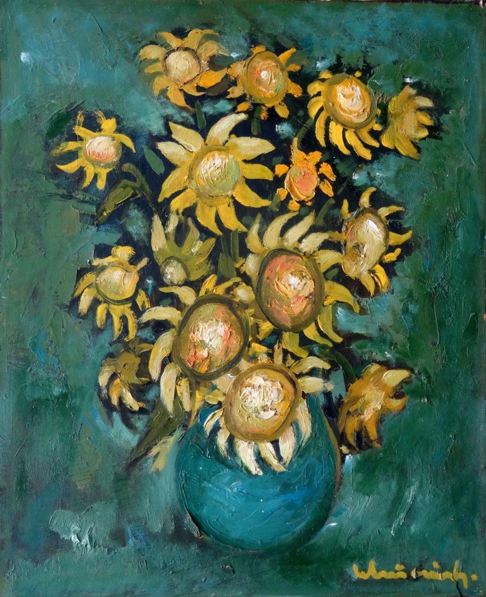 Sonnenblumen  Öl auf Karton, 63x52 cm