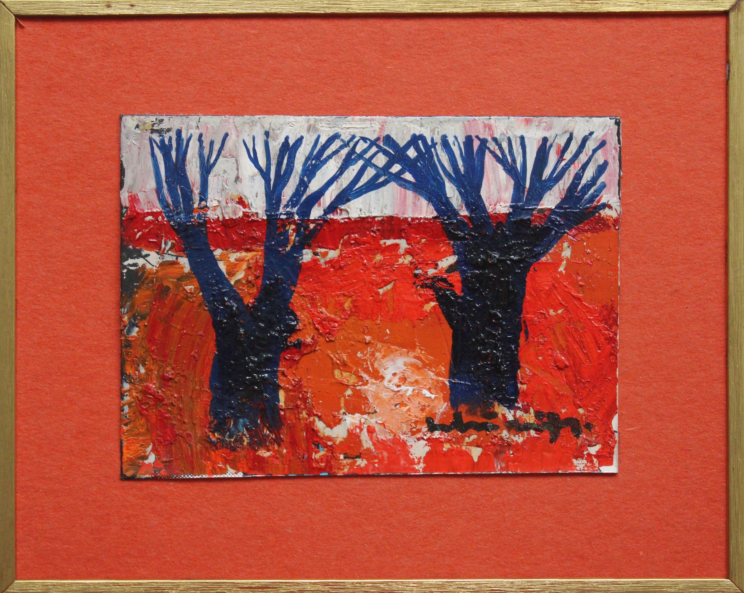 Sonnenaufgang. Pappe, Öl, 11x16 cm – Painting von Laimdots Murnieks