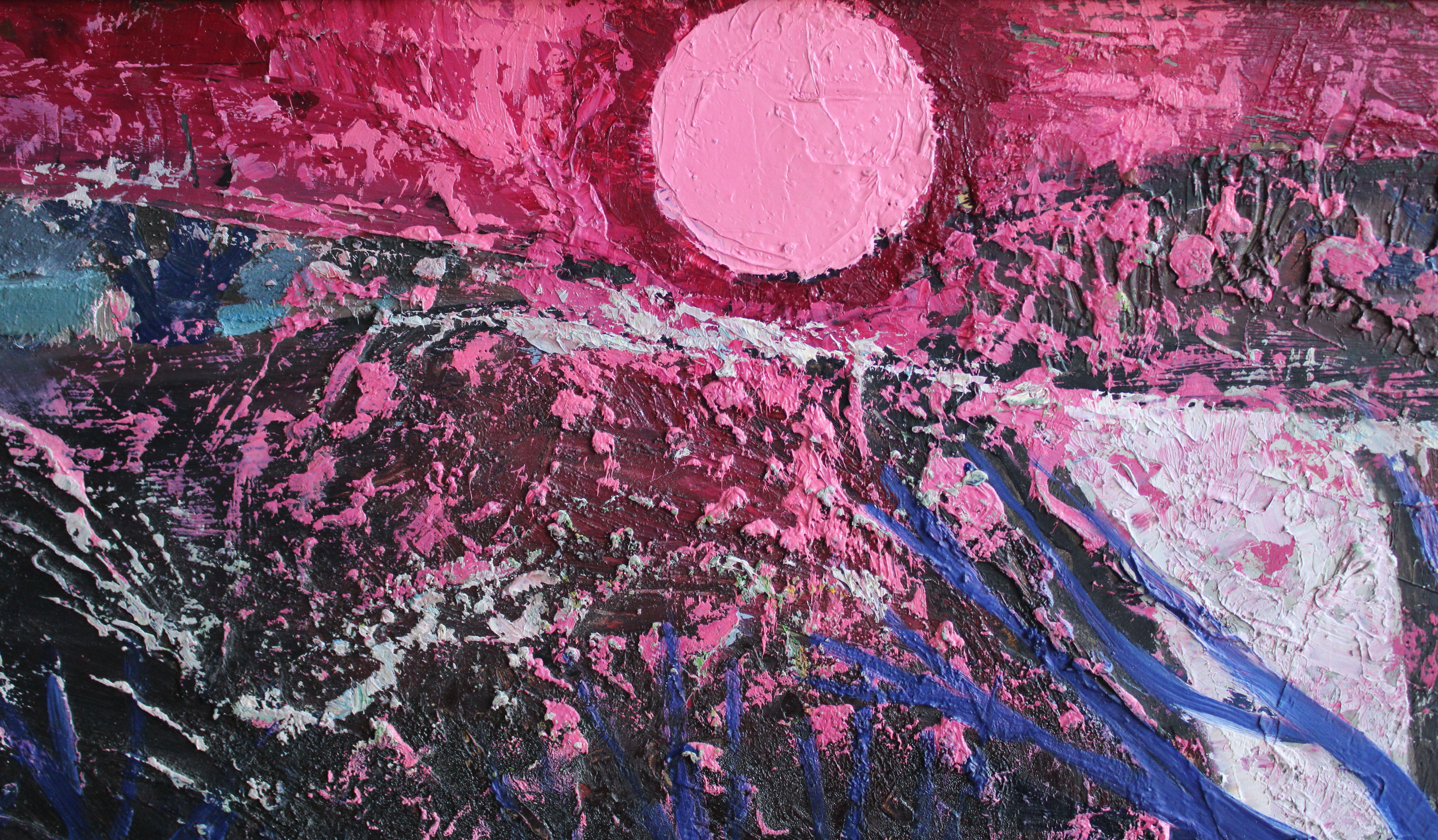 Die blauen Bäume. 1974 . Öl auf Karton, 49,7 x 69,7 сm – Painting von Laimdots Murnieks