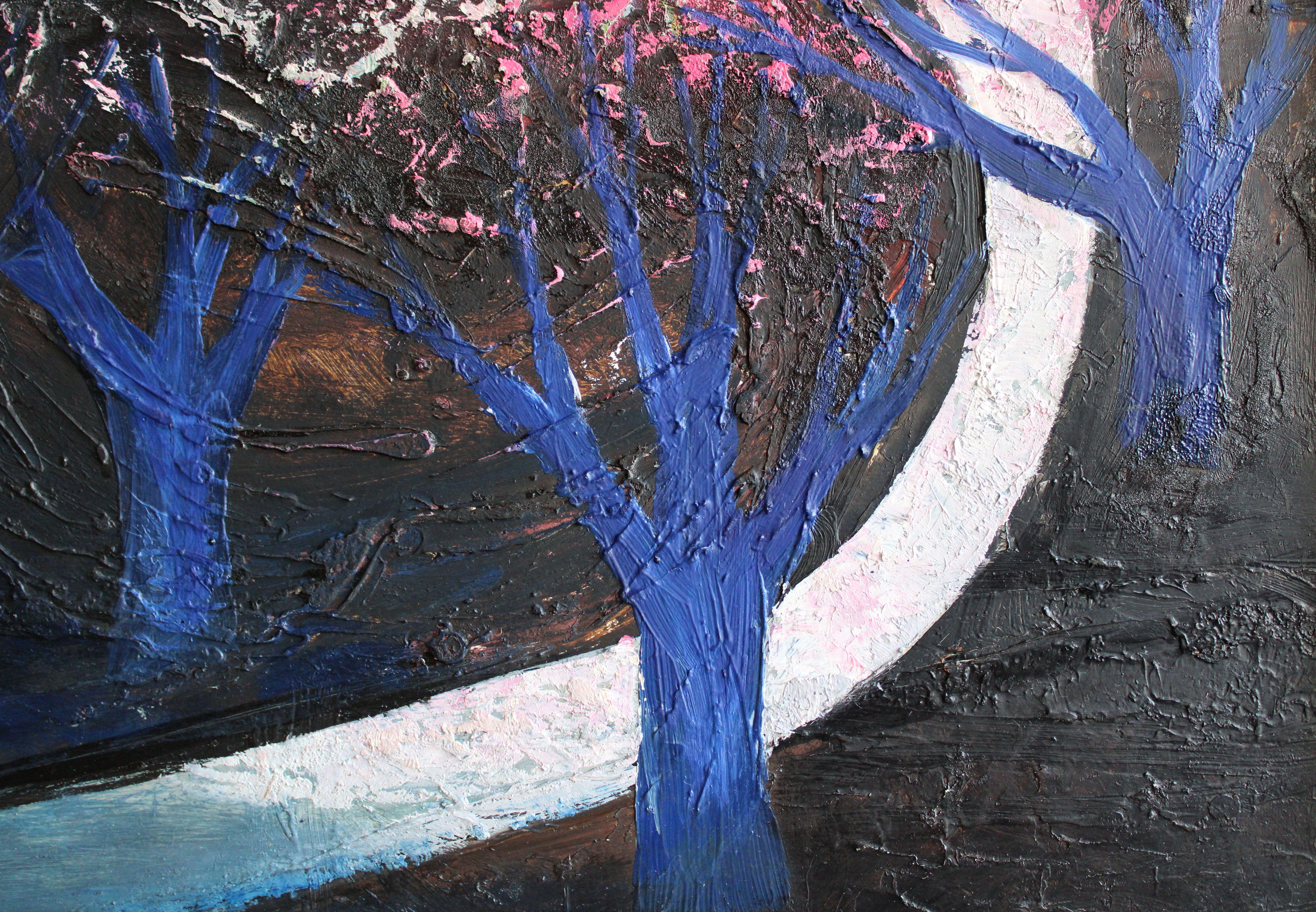 The blue trees. 1974 . Oil on cardboard, 49.7 x 69.7 сm For Sale 1
