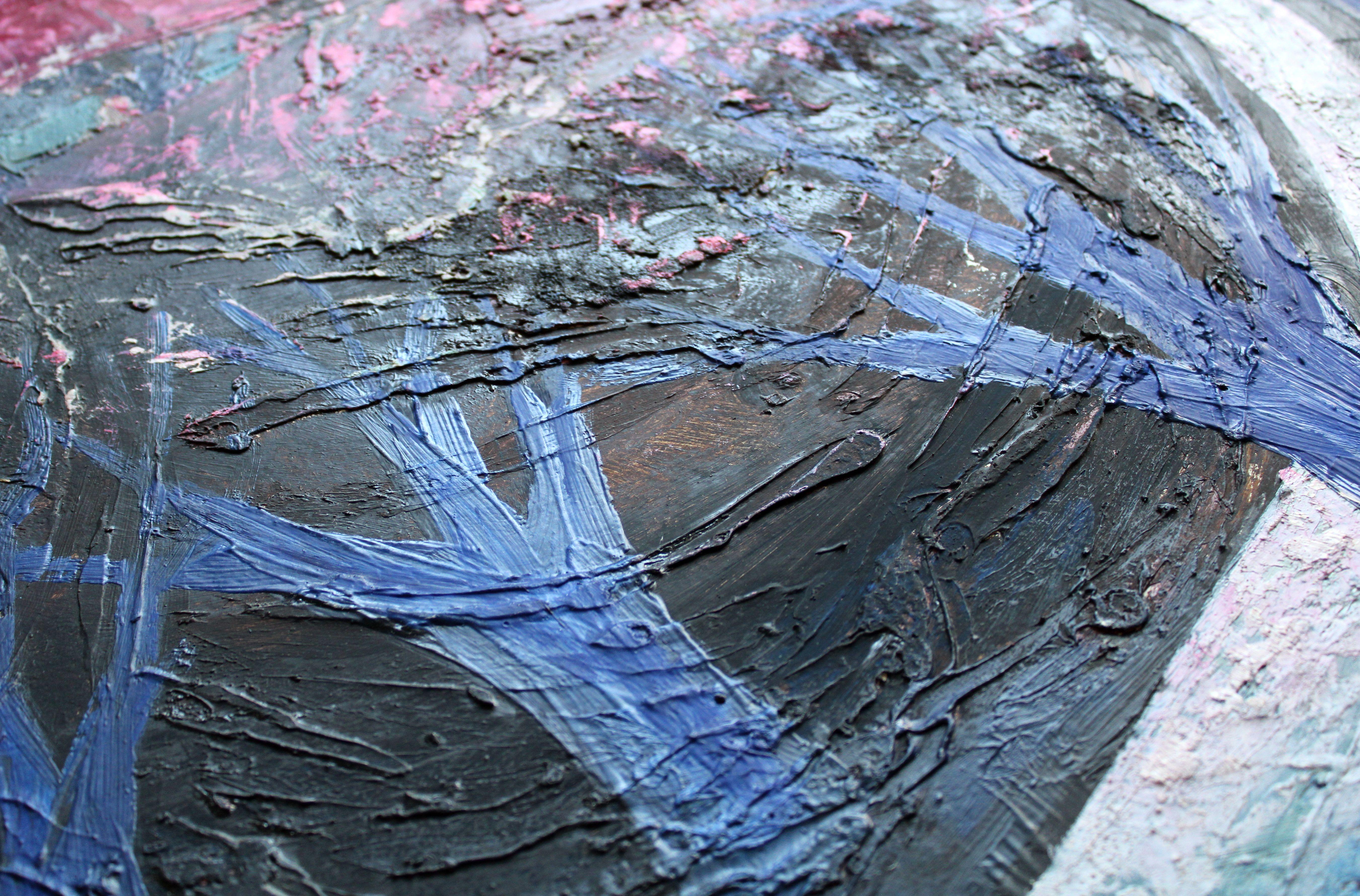 Die blauen Bäume. 1974 . Öl auf Karton, 49,7 x 69,7 сm im Angebot 2