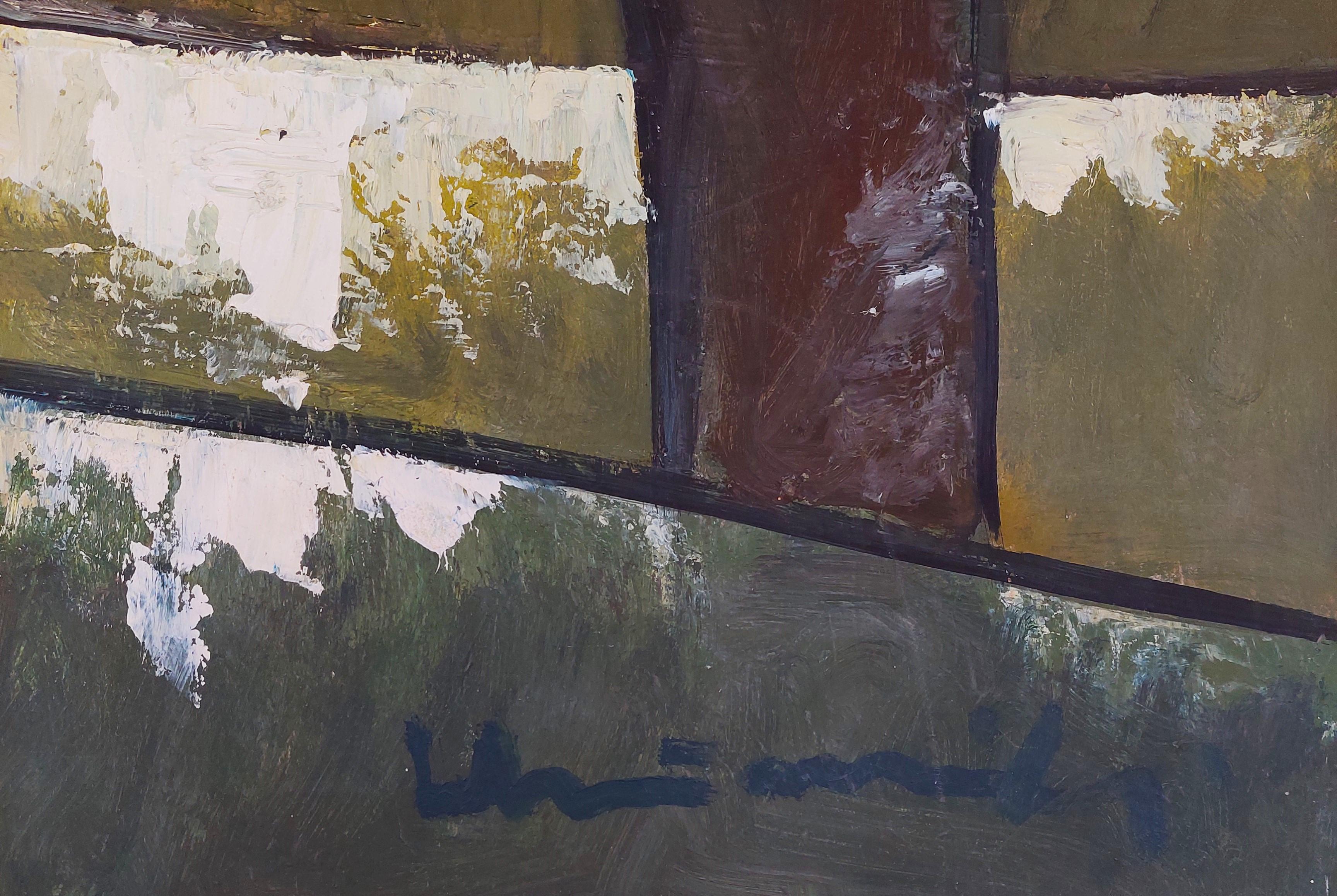 Wind Gesten. 1991. Öl auf Karton. 91,5 x85 cm – Painting von Laimdots Murnieks