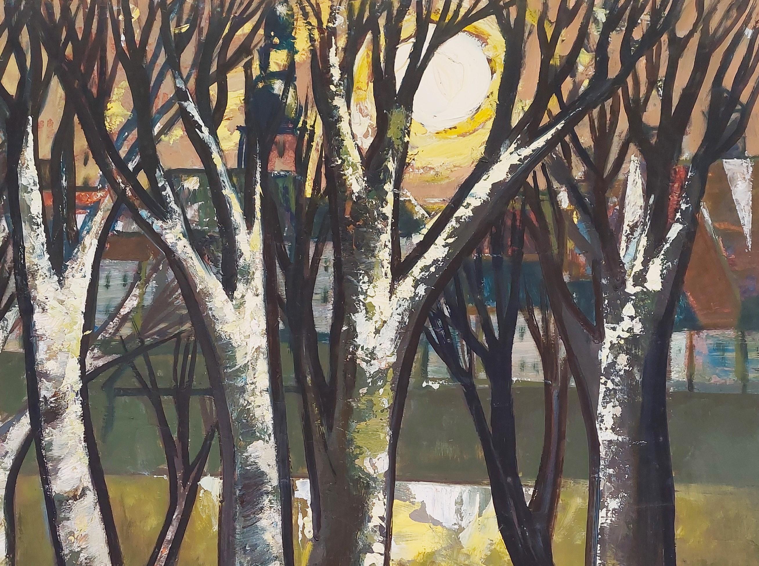 Windgesten. 1991. Öl auf Karton. 91,5x85 cm

Diese Darstellung von Bäumen zeigt den Künstler Laimdots Murnieks als einen Meister der Naturdarstellung.  
 Das Abendlicht in dieser Landschaft ist wunderschön eingefangen.

Laimdots Murnieks hat gesagt: