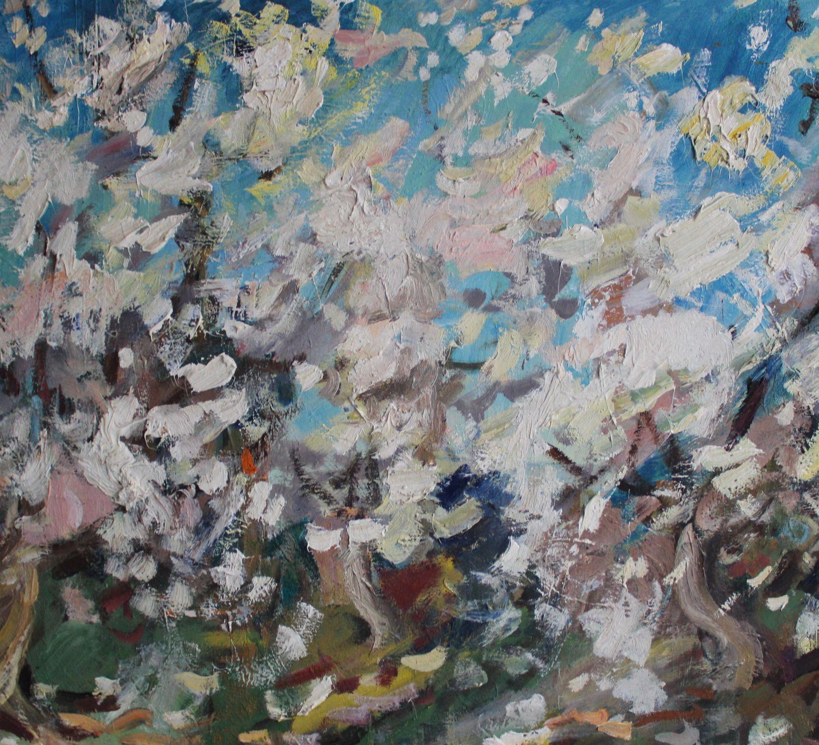 Apfelbäume (Grau), Landscape Painting, von  Laimonis Bubieris