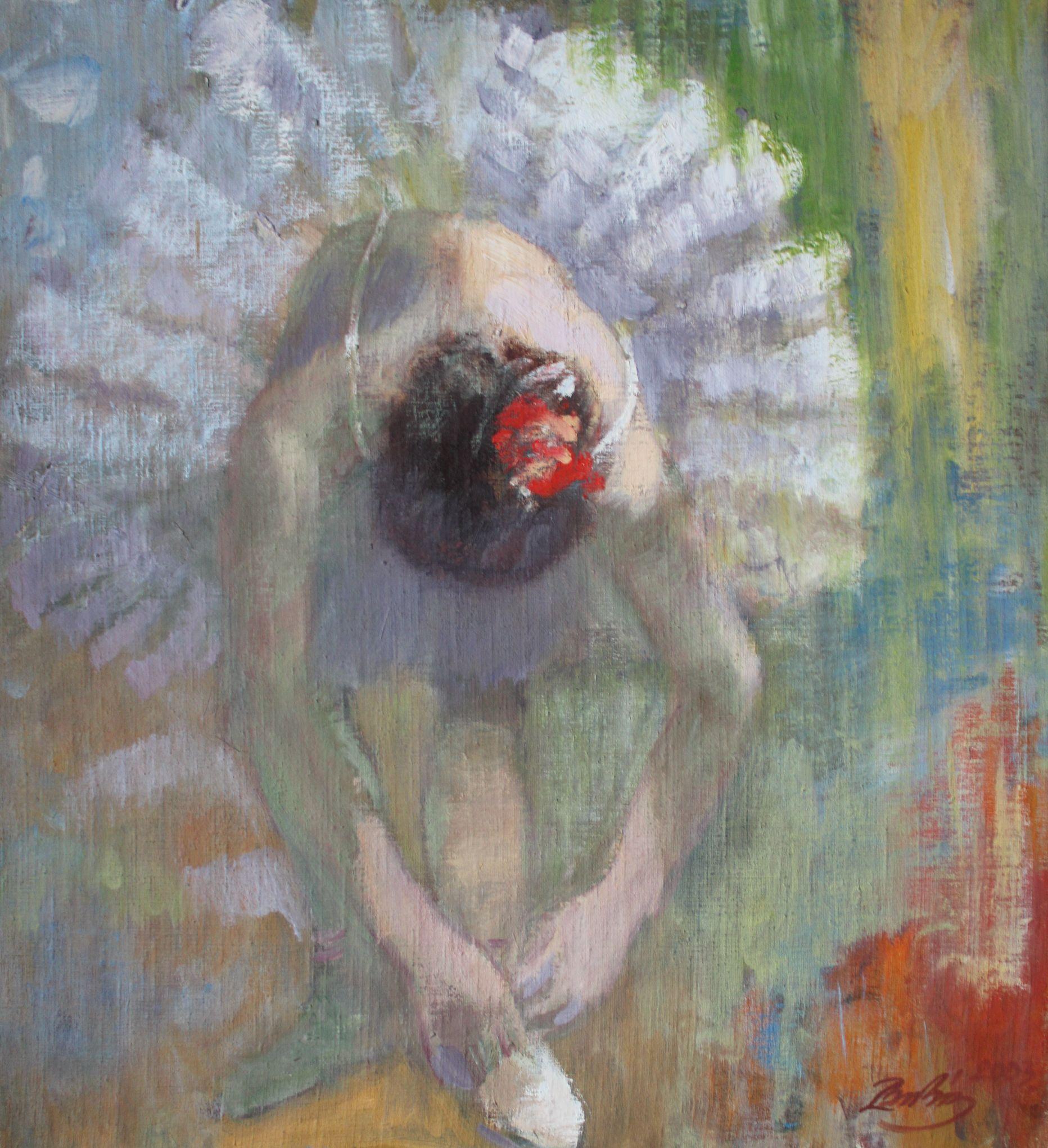Ballerina - Gray Figurative Painting by  Laimonis Bubieris