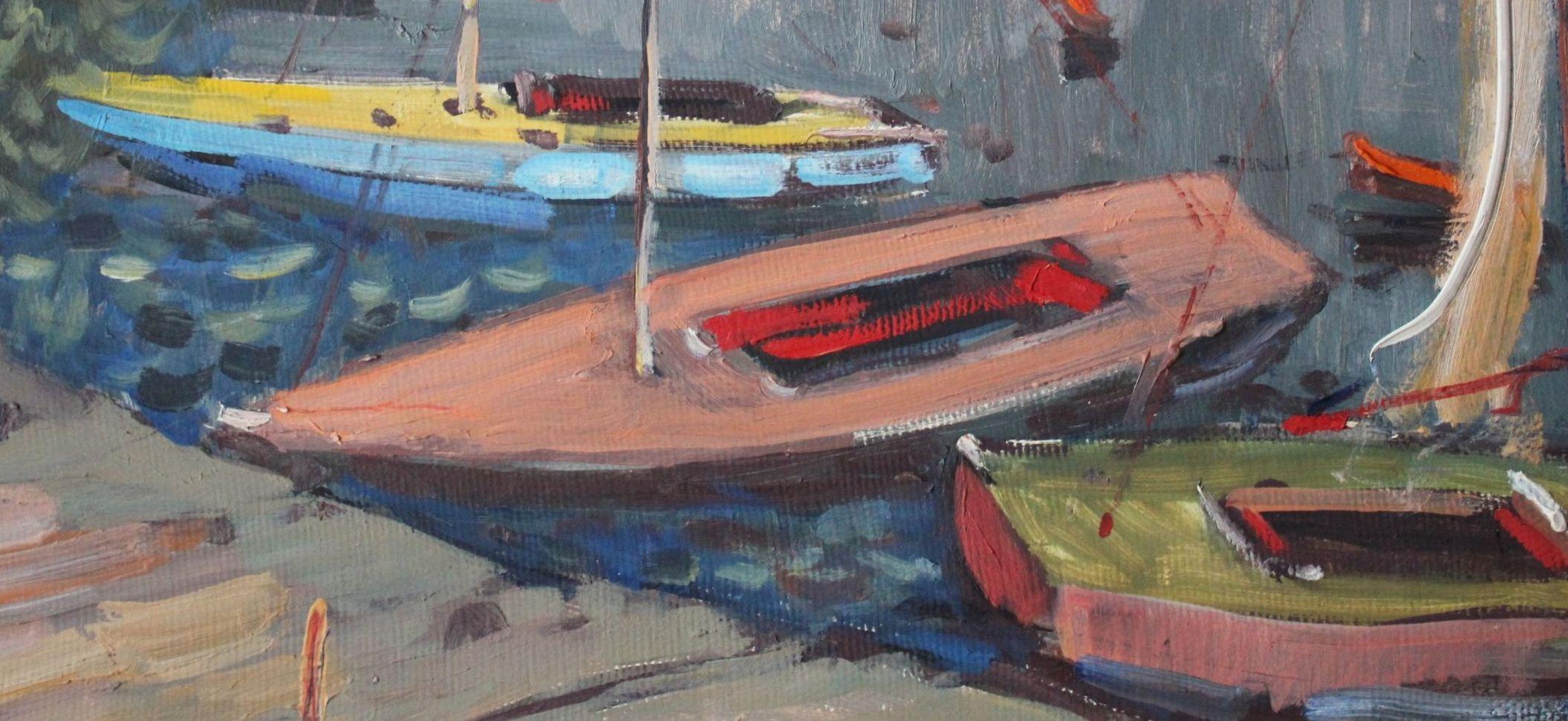 Barcos en el puerto - Painting de  Laimonis Bubieris