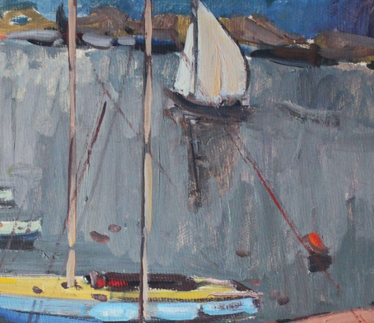 Barcos en el puerto - Painting Impresionista de  Laimonis Bubieris