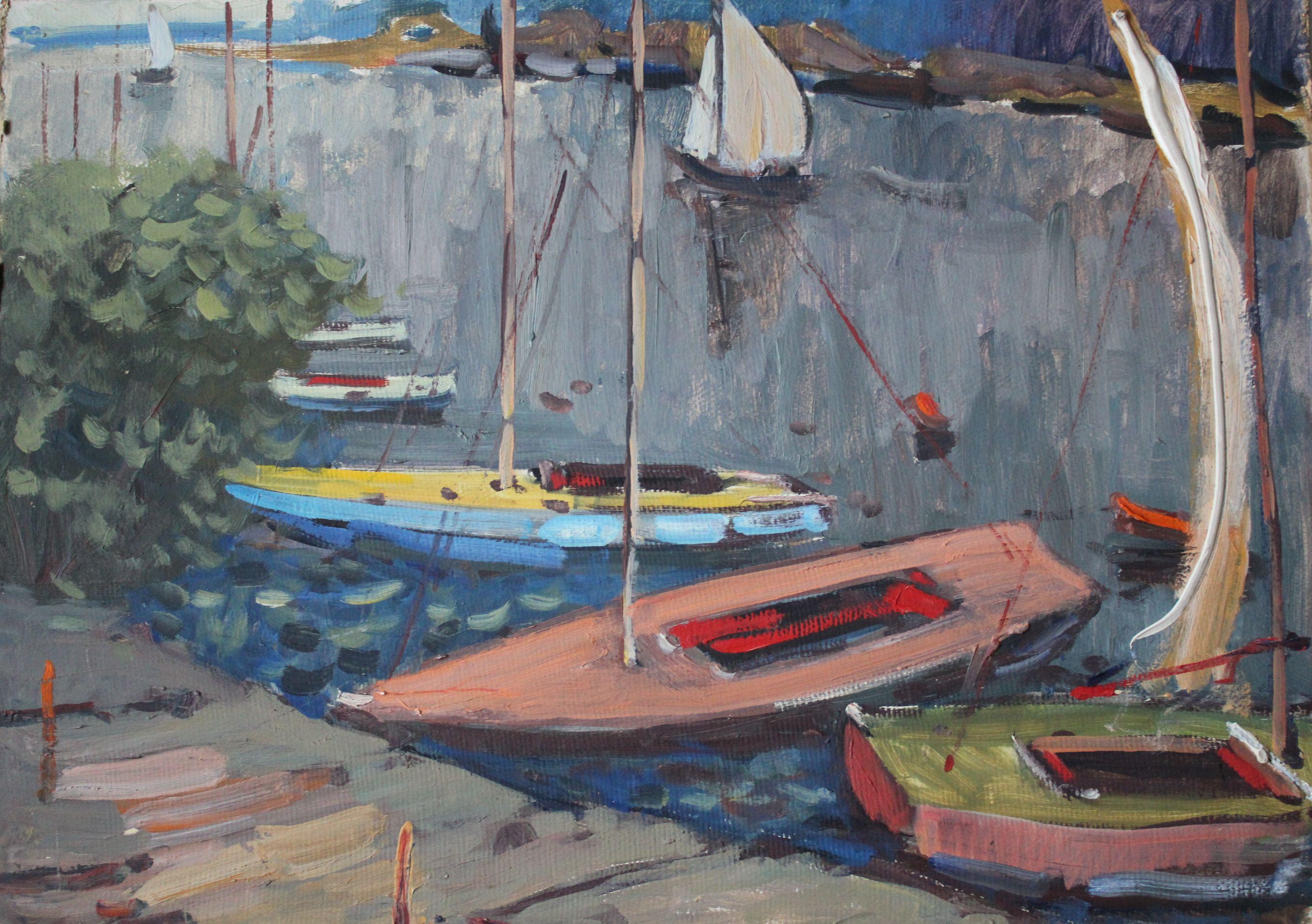 Laimonis Bubieris (1934-2012)
Barcos en el puerto, cartón/óleo, 51x72 cm