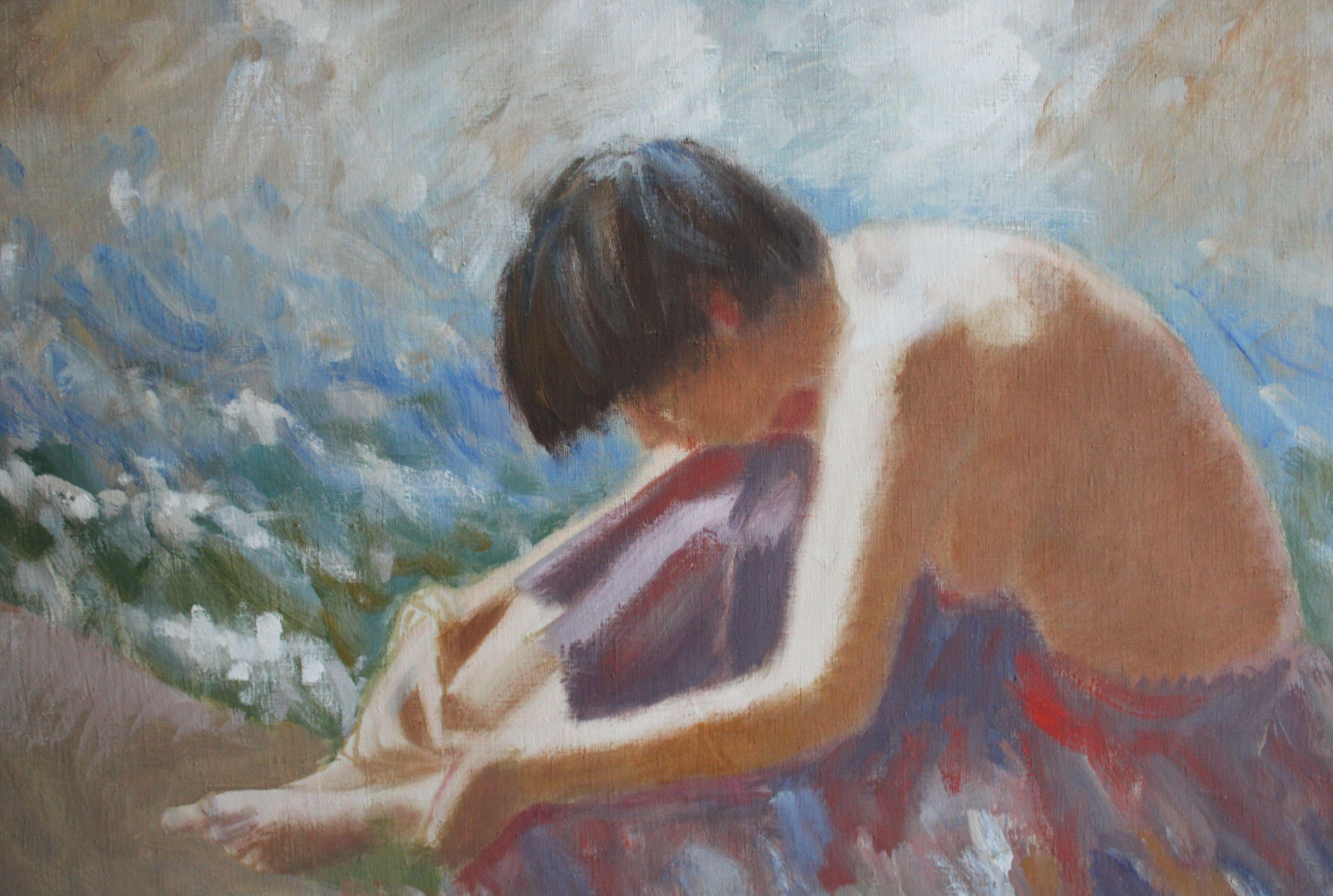 Mädchen und das Meer – Painting von  Laimonis Bubieris