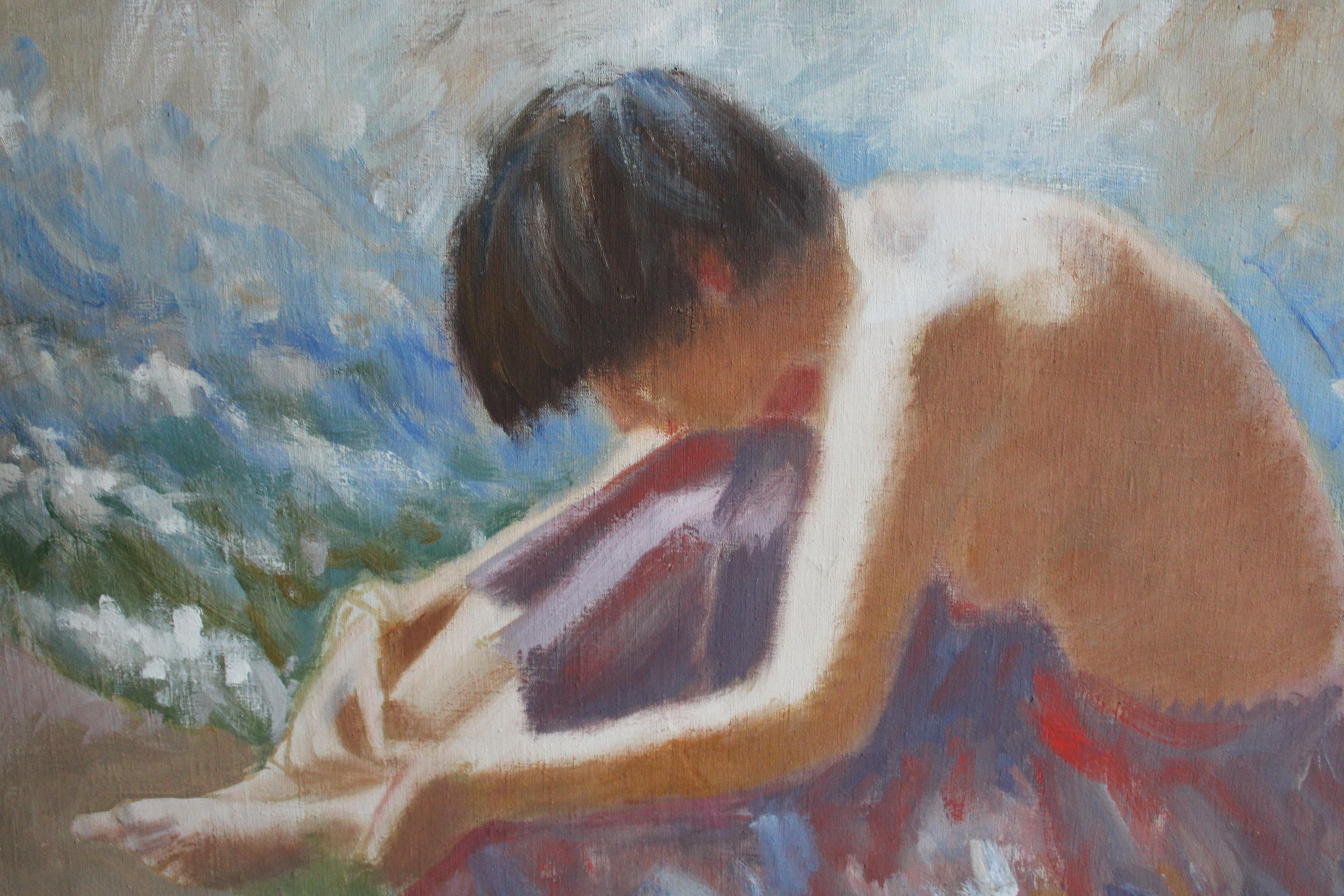 Mädchen und das Meer (Grau), Portrait Painting, von  Laimonis Bubieris