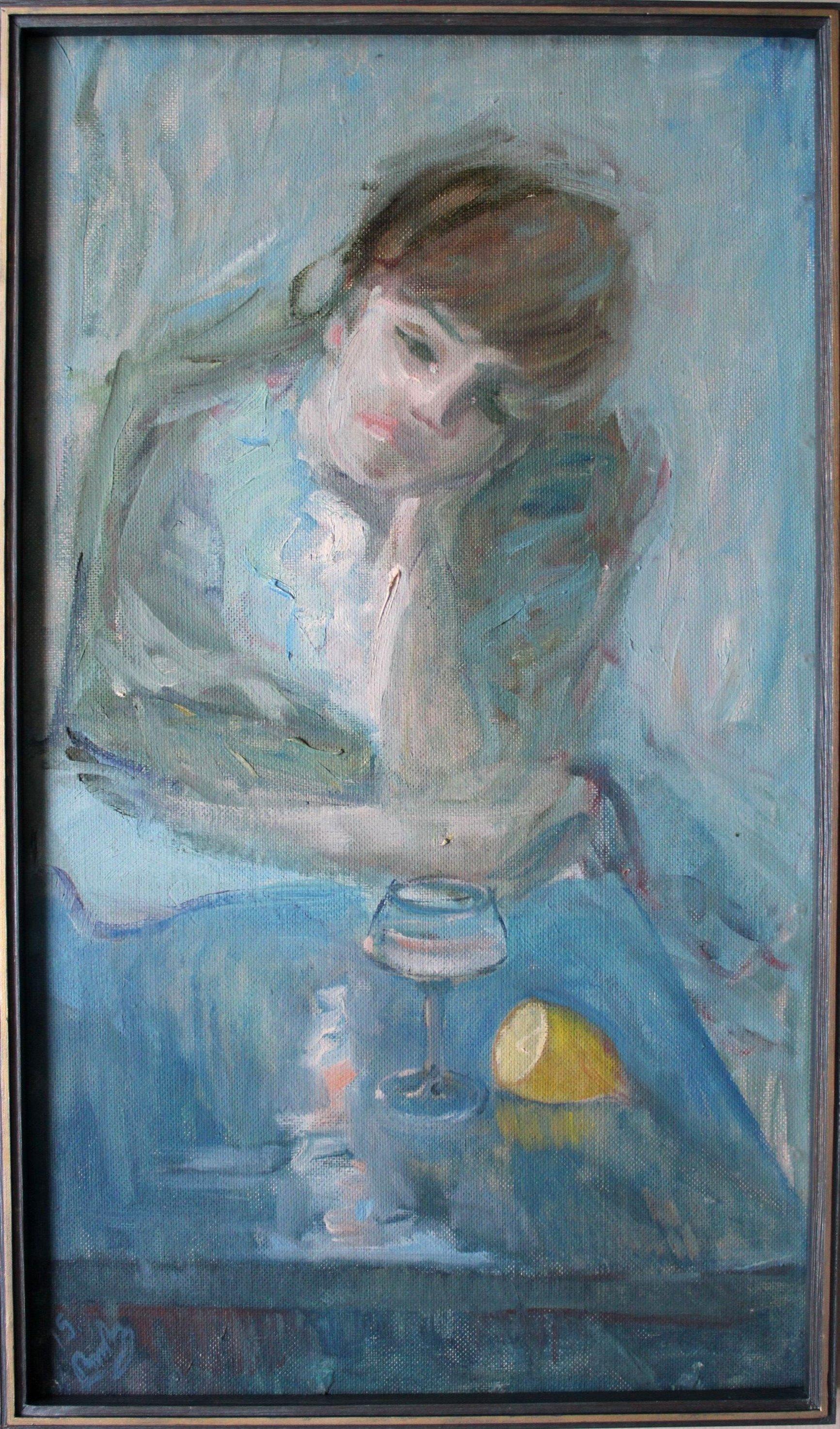 Ragazza in blu - Painting di  Laimonis Bubieris