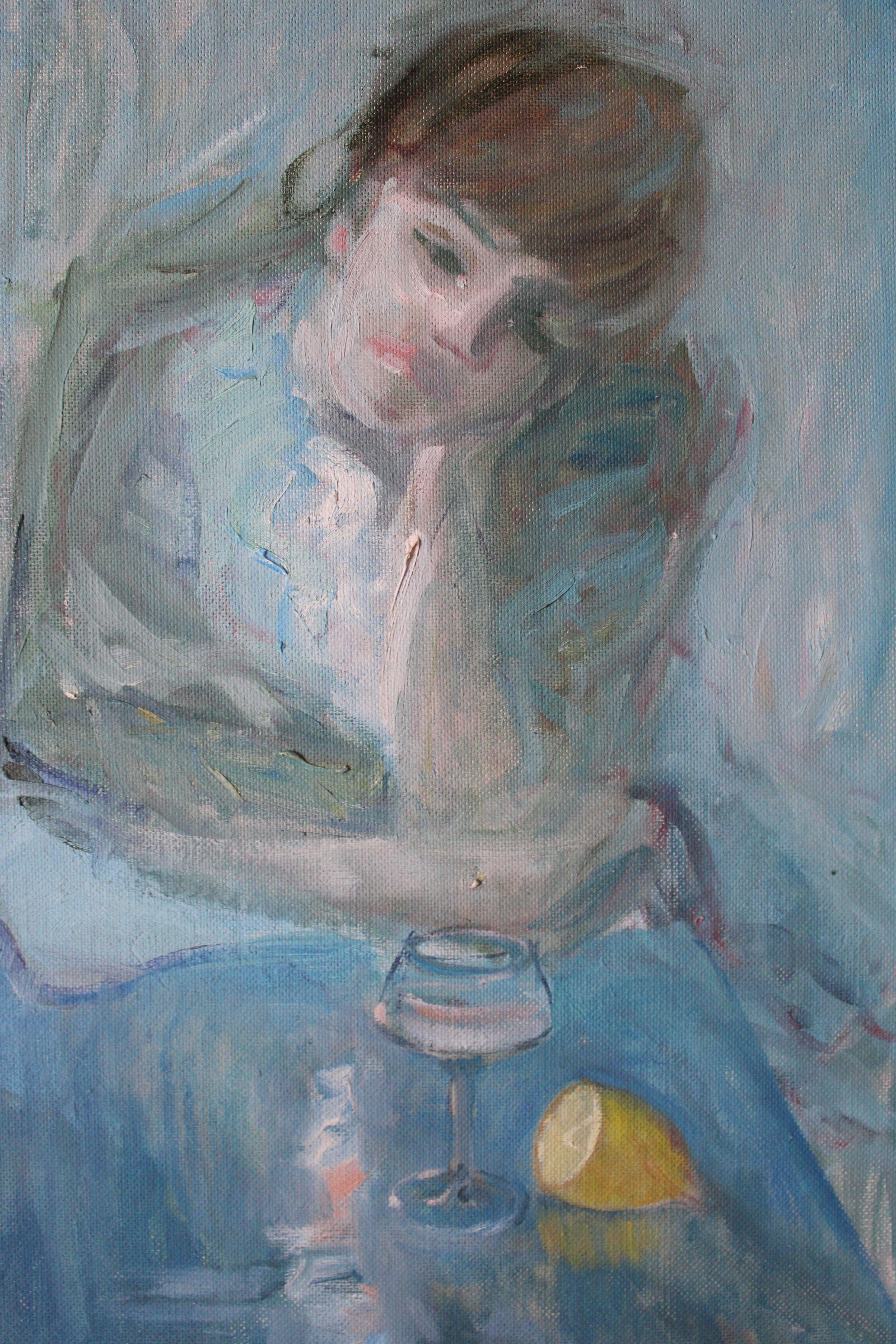 Ragazza in blu - Painting Impressionismo di  Laimonis Bubieris