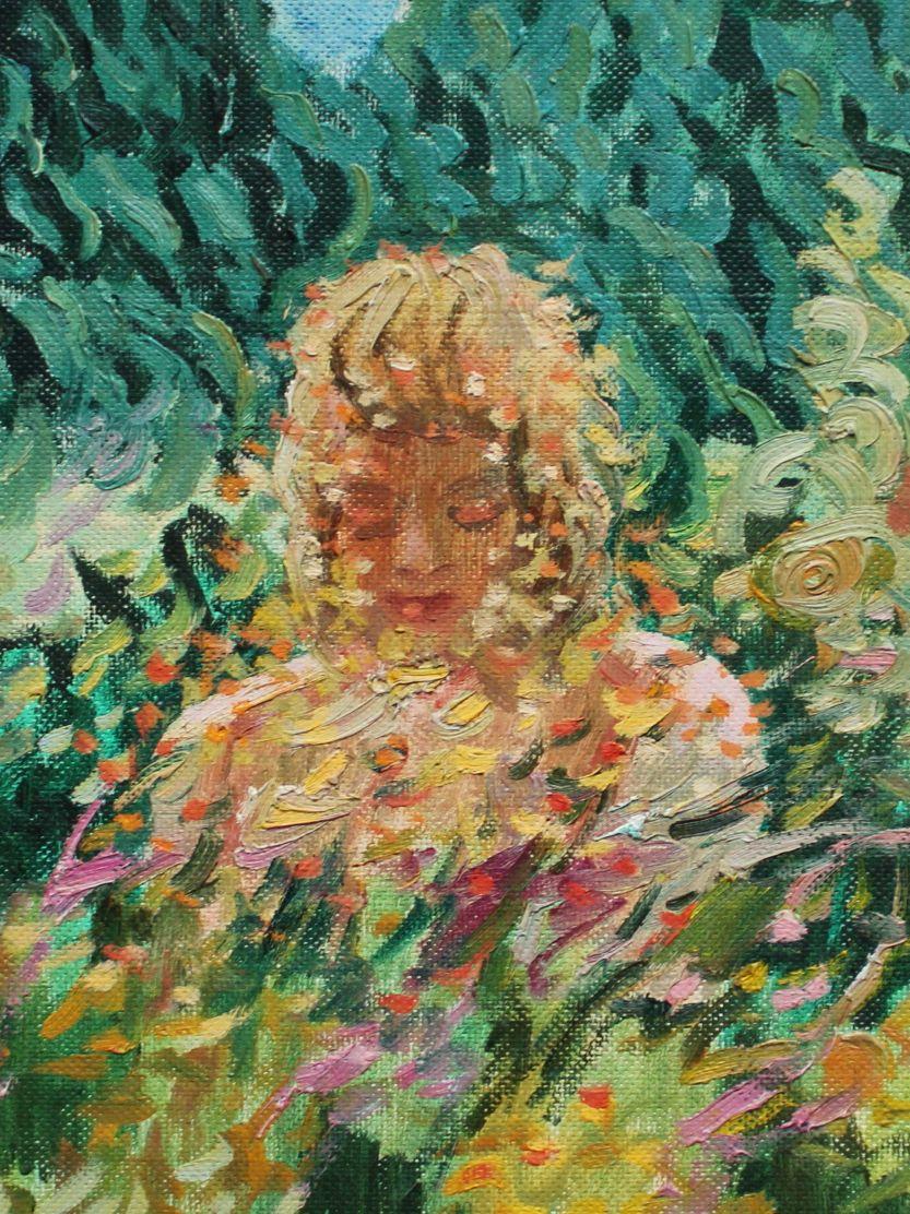 Ragazza con fauno - Painting di  Laimonis Bubieris