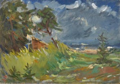 En las dunas junto al mar. Finales del siglo XX. Cartón, óleo. 35 x 49 cm