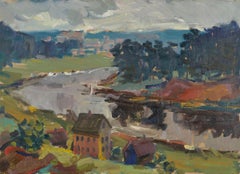 Landschaft mit einem Fluss. 1960er Jahre. Karton, Öl. 51 × 70 cm