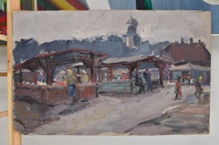 Mercado de Jelgava. Años 60. Cartón, óleo. 51 x 81 cm.