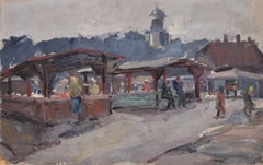 Mercado de Jelgava. Años 60. Cartón, óleo. 51 x 81 cm.