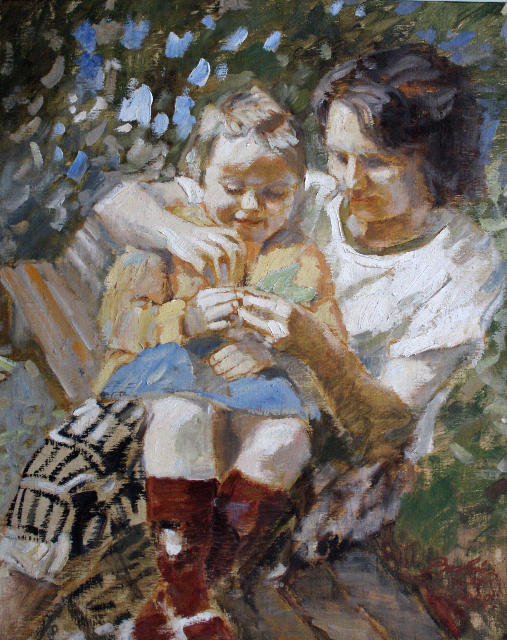 Mère et enfant - Impressionnisme Painting par  Laimonis Bubieris