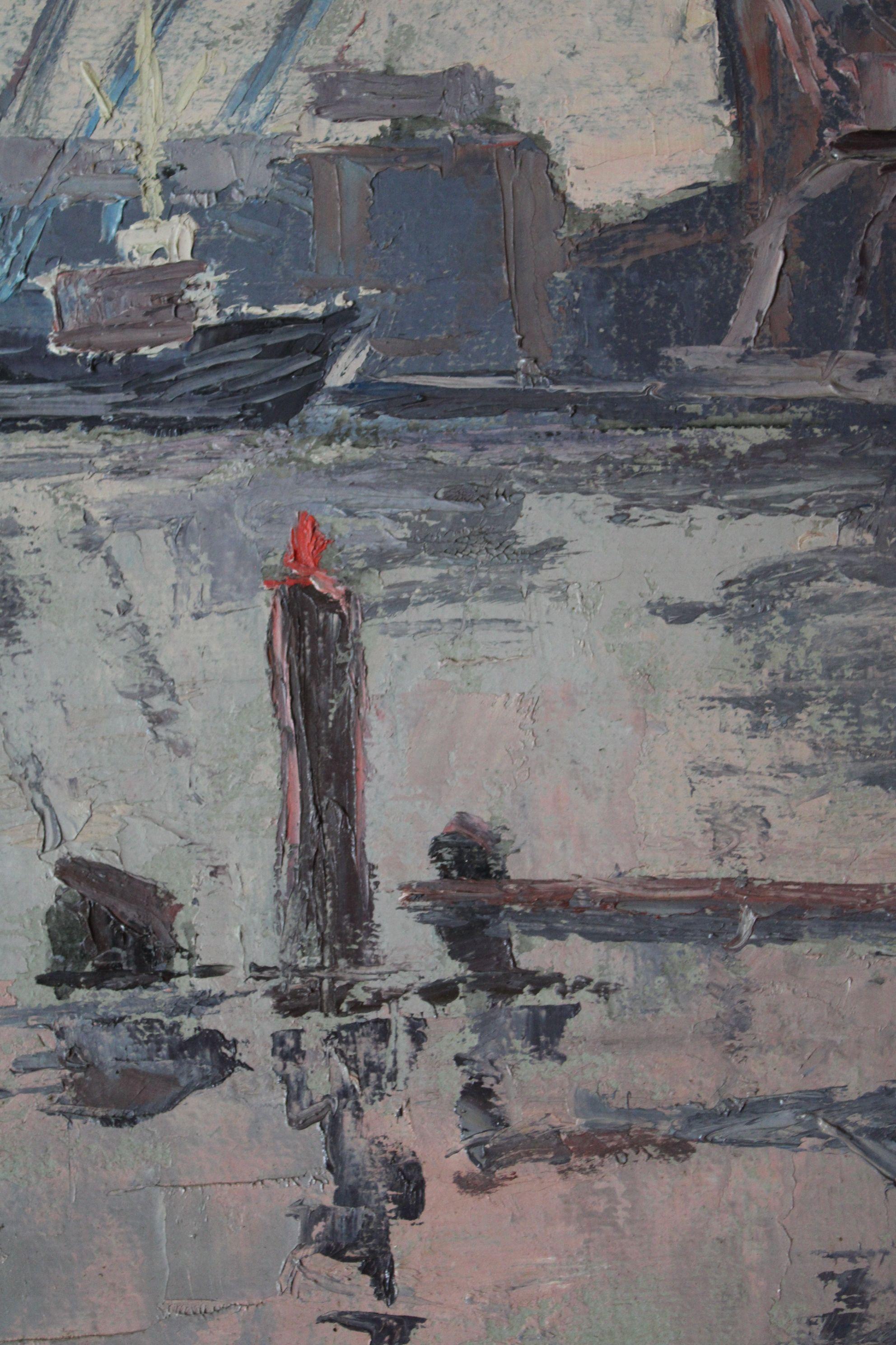 Puerto de Ventspils - Landscape Painting Gris de  Laimonis Bubieris