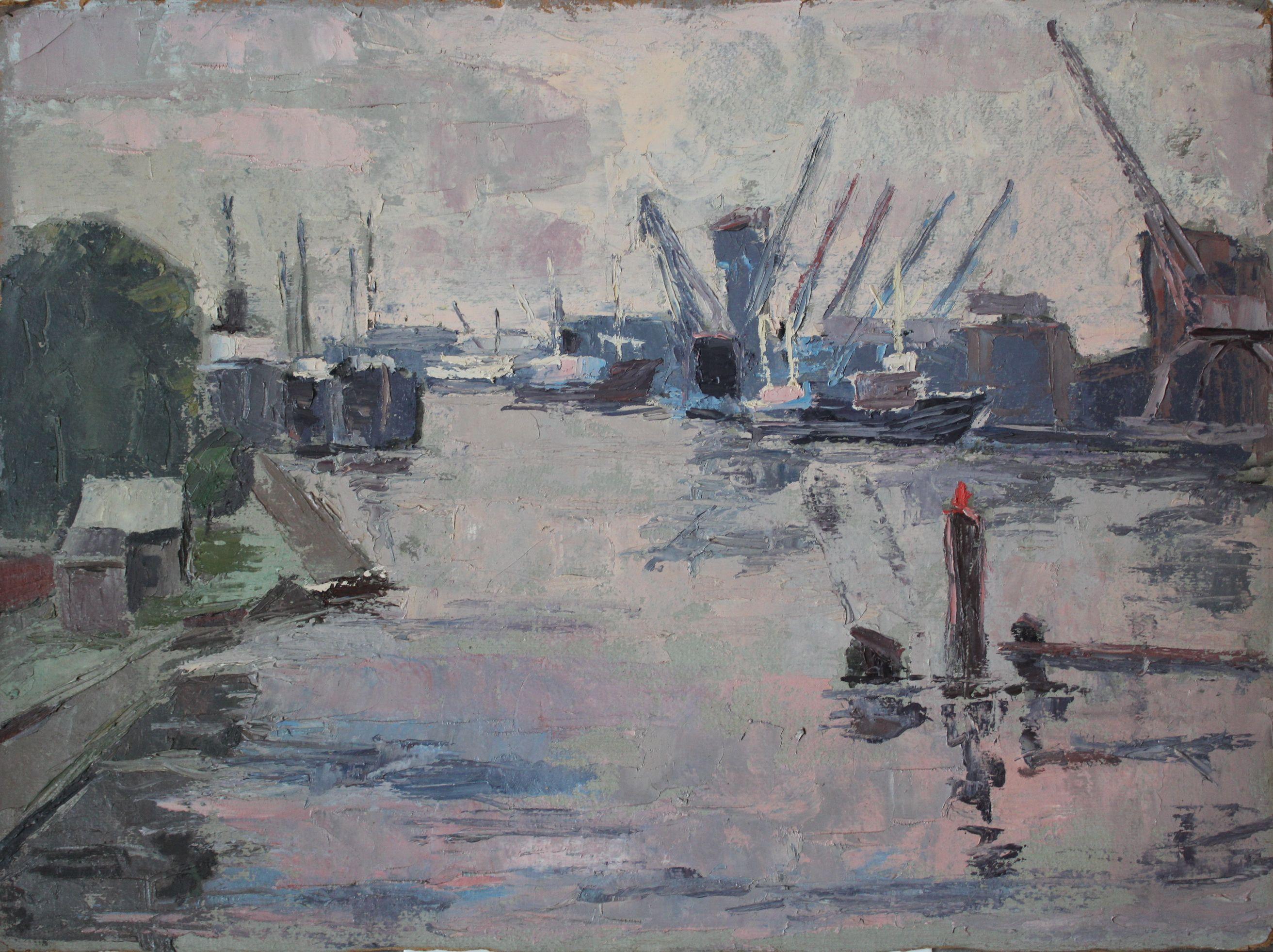 Landscape Painting de  Laimonis Bubieris - Puerto de Ventspils