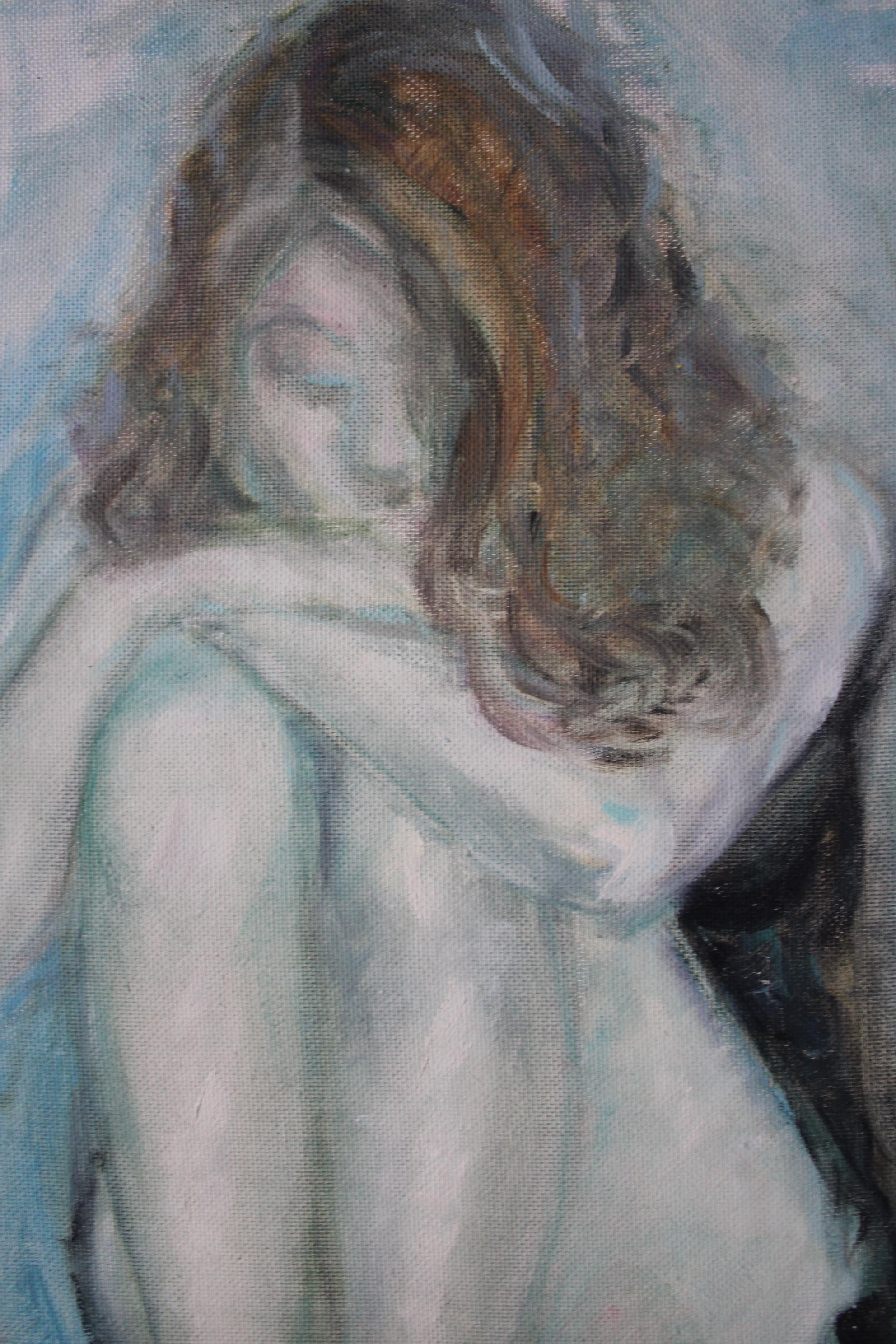 Sitzendes Mädchen – Painting von  Laimonis Bubieris