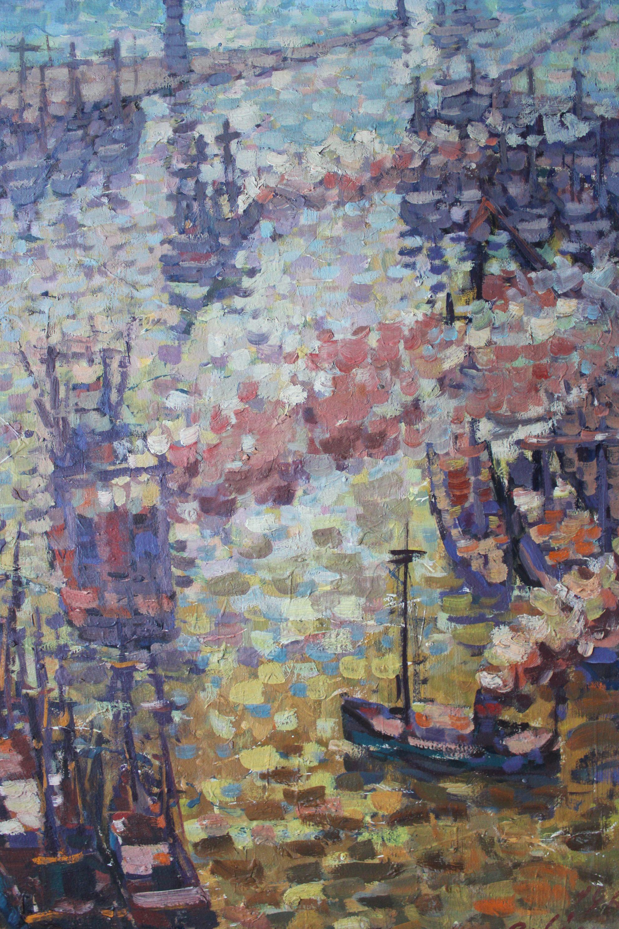 Sole nel porto - Painting Impressionismo di  Laimonis Bubieris