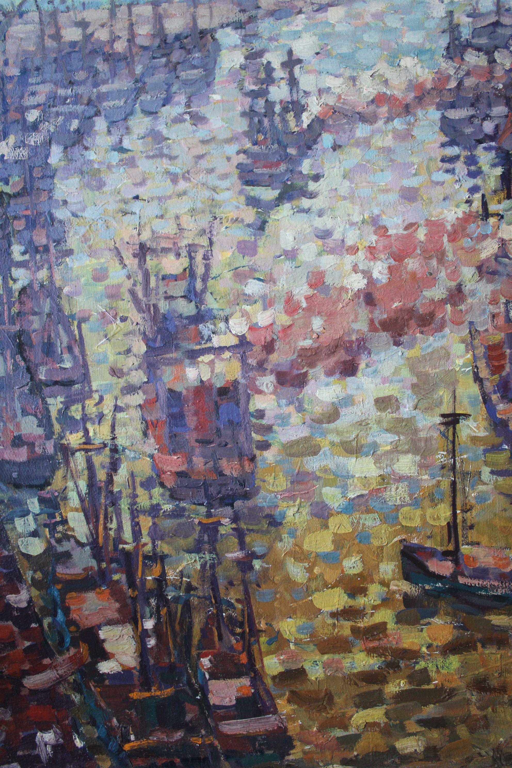 Sole nel porto - Landscape Painting Grigio di  Laimonis Bubieris