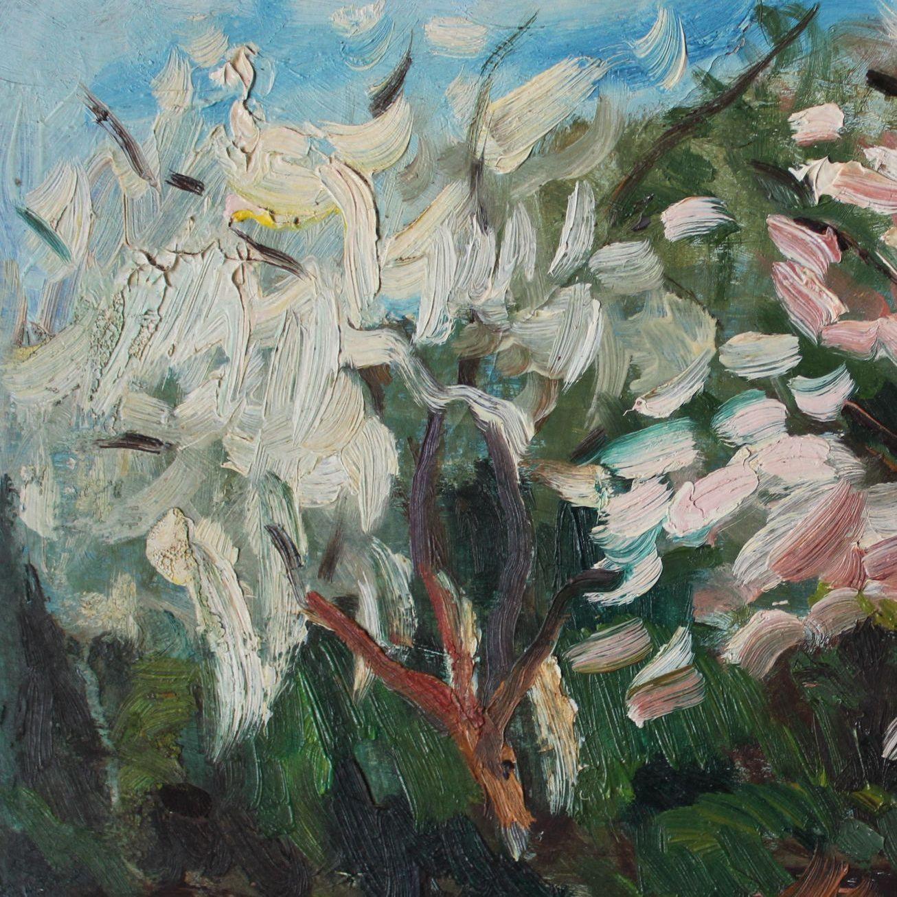 Two flowering trees - Impressionist Painting by  Laimonis Bubieris