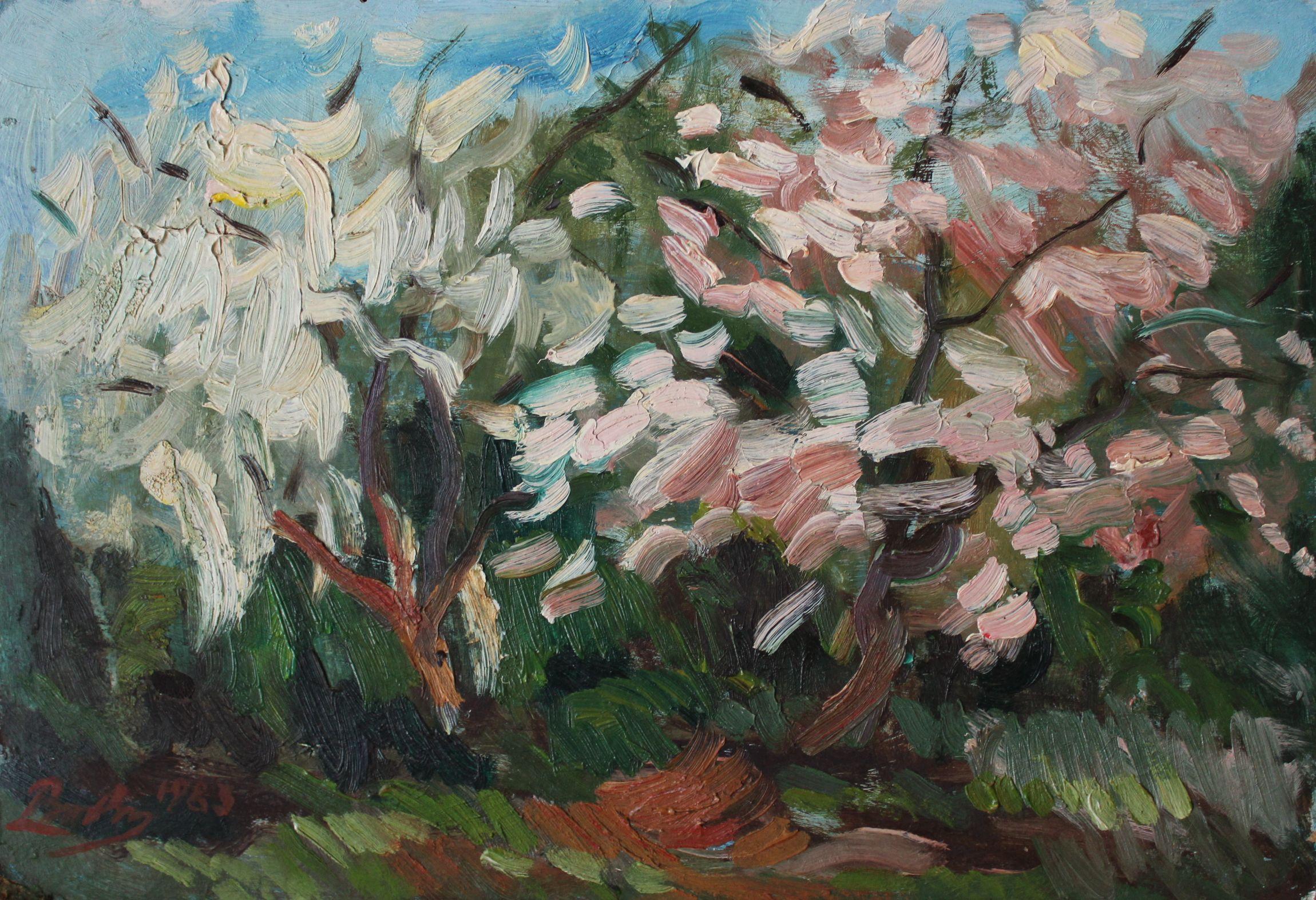  Laimonis Bubieris Landscape Painting - Two flowering trees