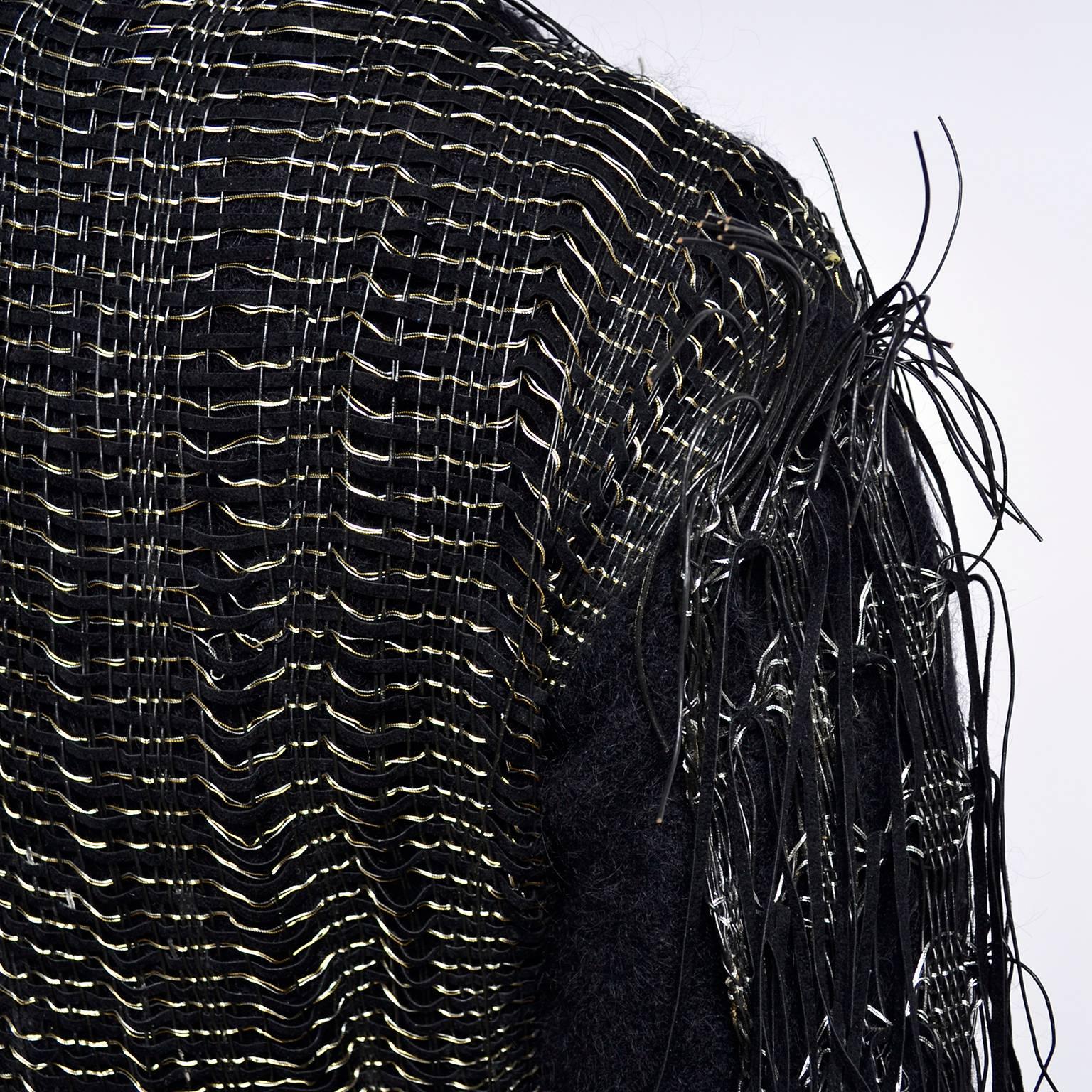 Women's Lainey Keogh Ireland Hand Knit Silk Wool Leather Fringe Metallic Sweater Jacket 