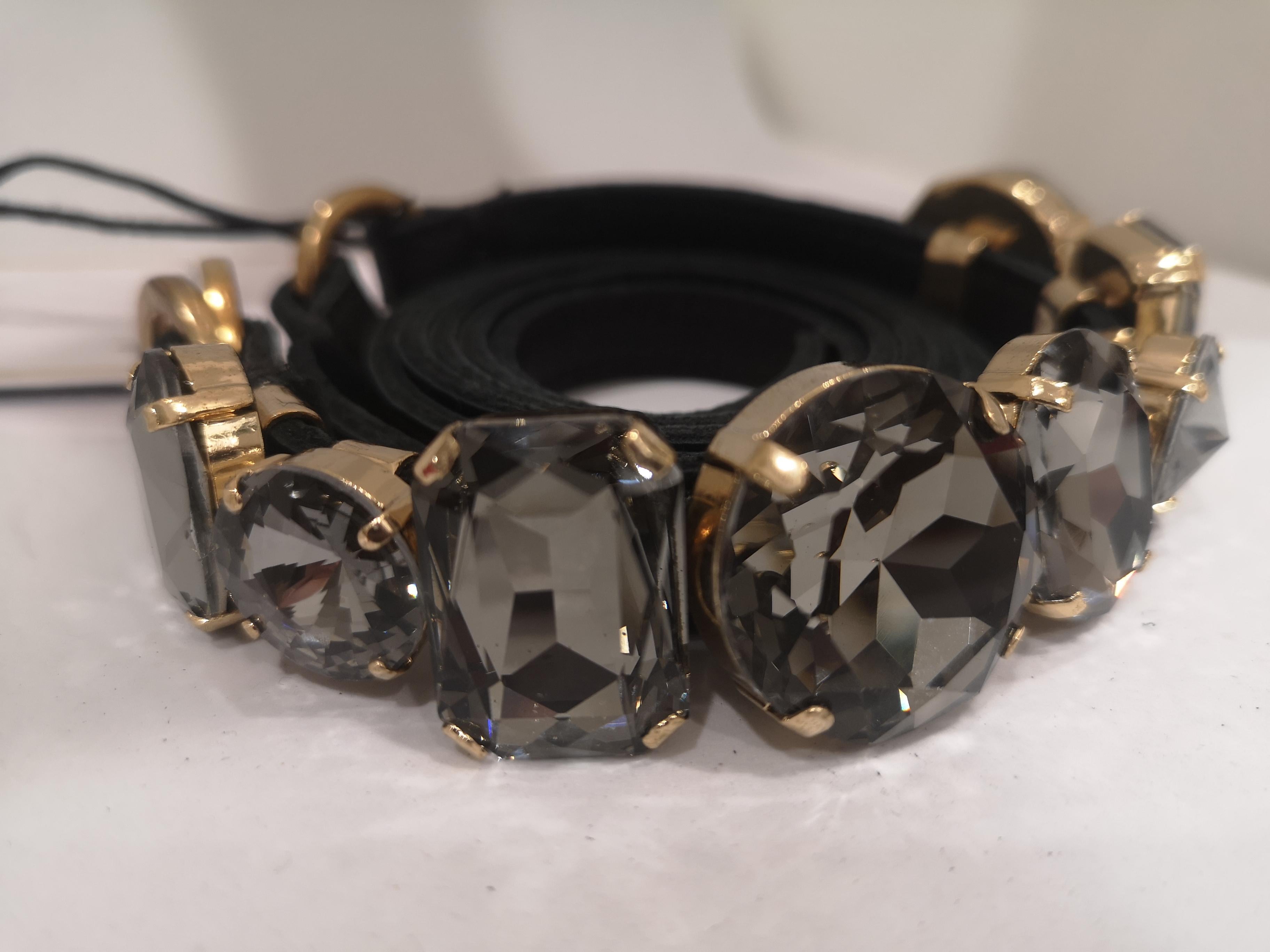 Laino Gold tone hardware black swarovski stones black leather belt NWOT 2