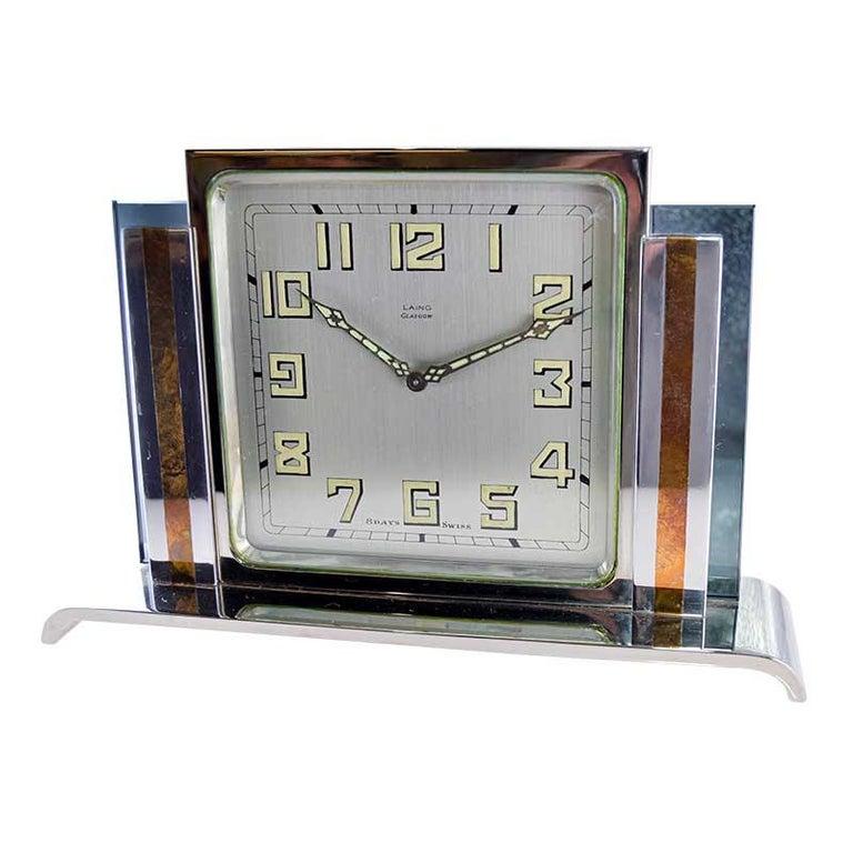 Laino Mixed Metal Art Deco Desk Clock with Original Dial and Hands
