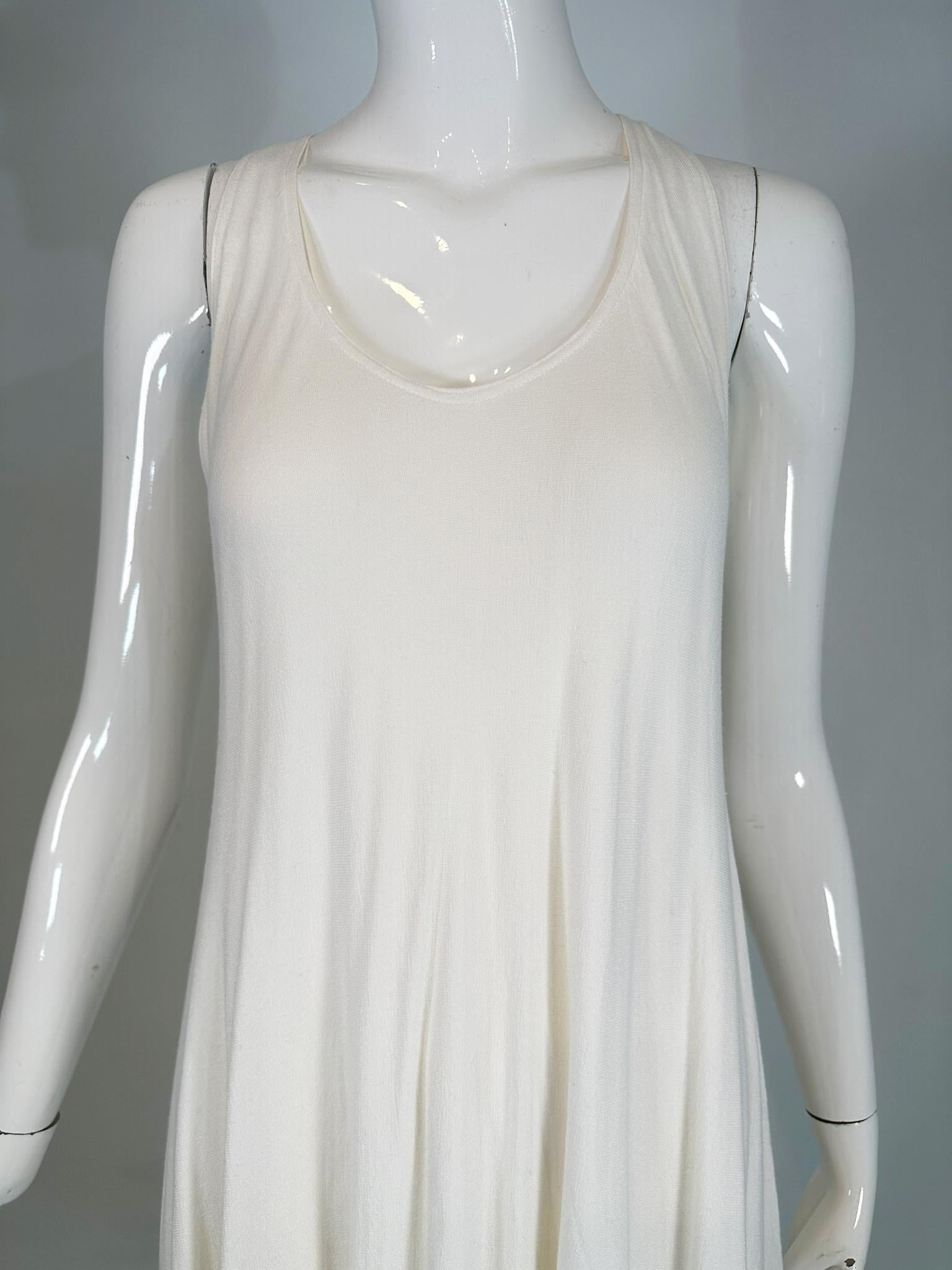 Laise Adzer Off White Racer Shoulder Maxi Layered Fringe Hem Sleeveless Dress For Sale 9