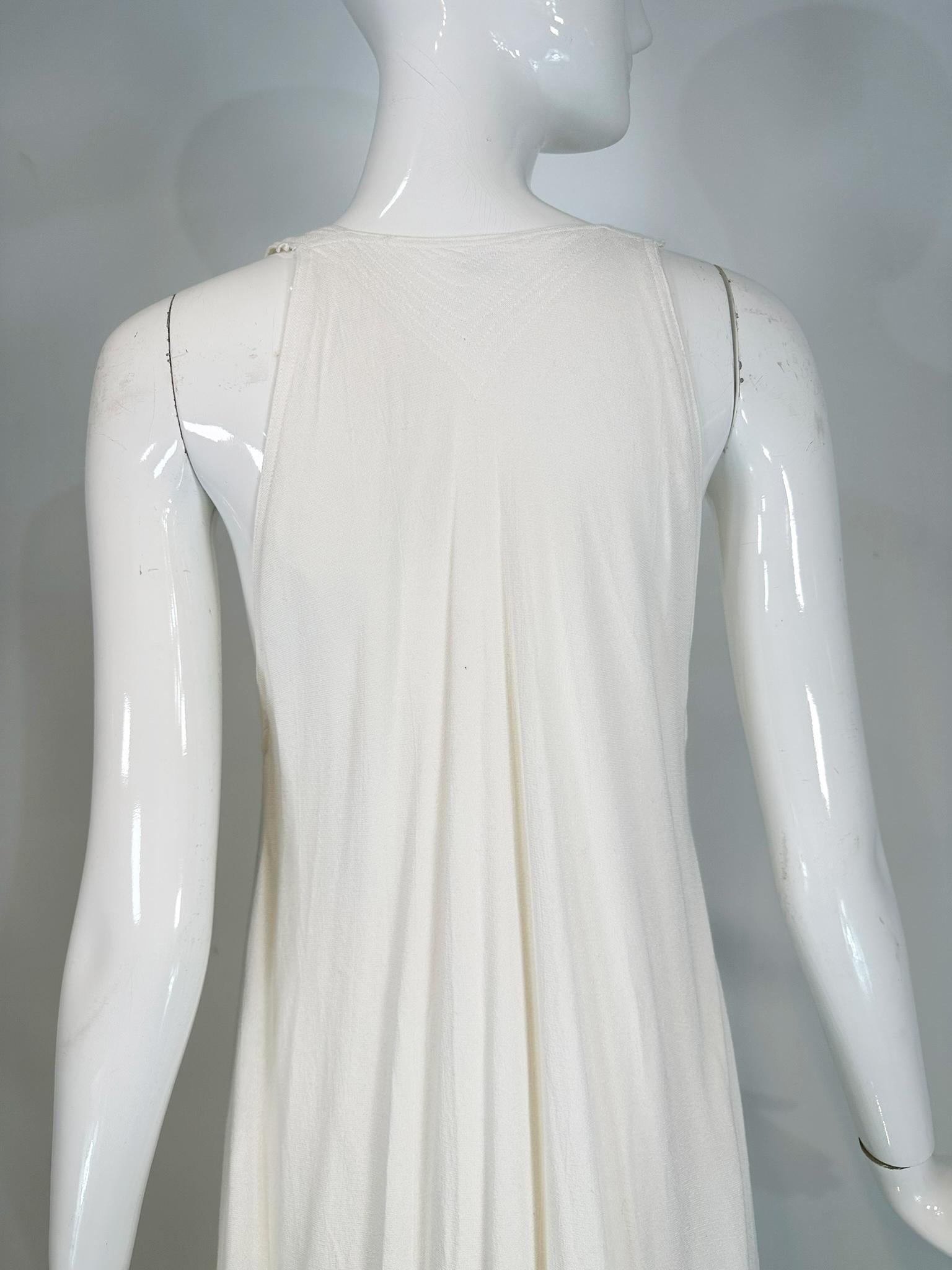Laise Adzer Off White Racer Shoulder Maxi Layered Fringe Hem Sleeveless Dress For Sale 10