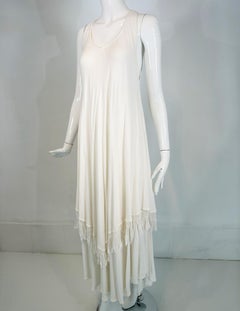 Laise Adzer Off White Racer Shoulder Maxi Layered Fringe Hem Sleeveless Dress